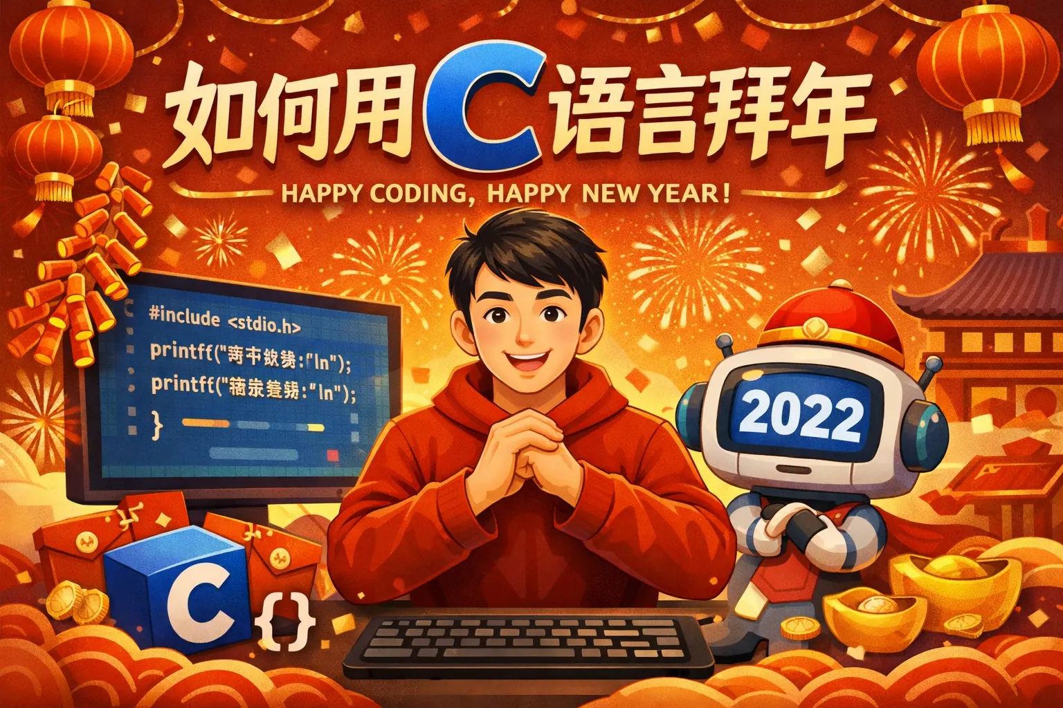 如何用c语言拜年