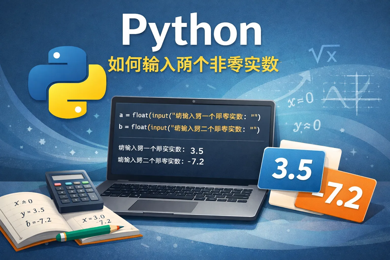 python如何输入两个非零实数