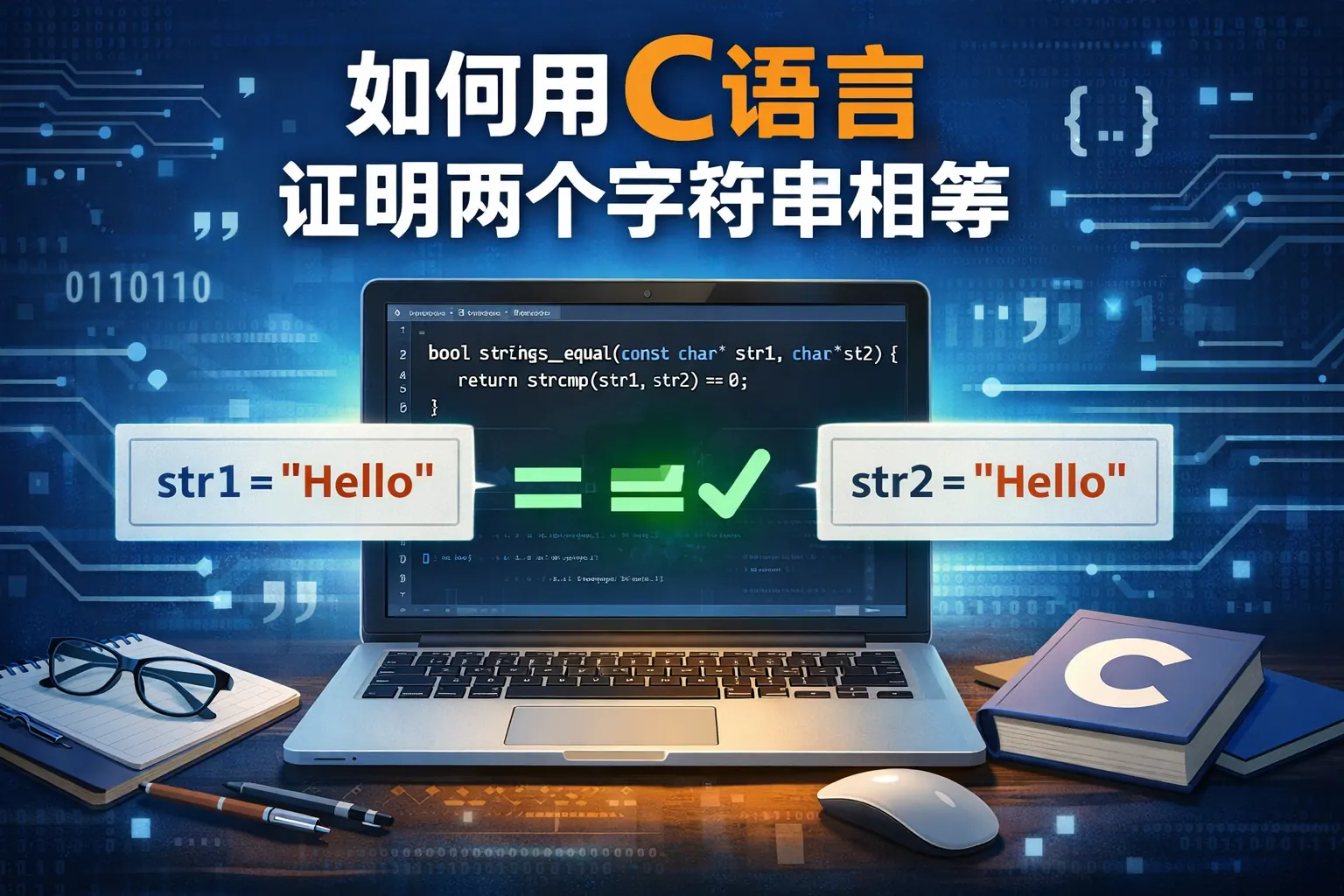 如何用C语言证明两个字符串串相等