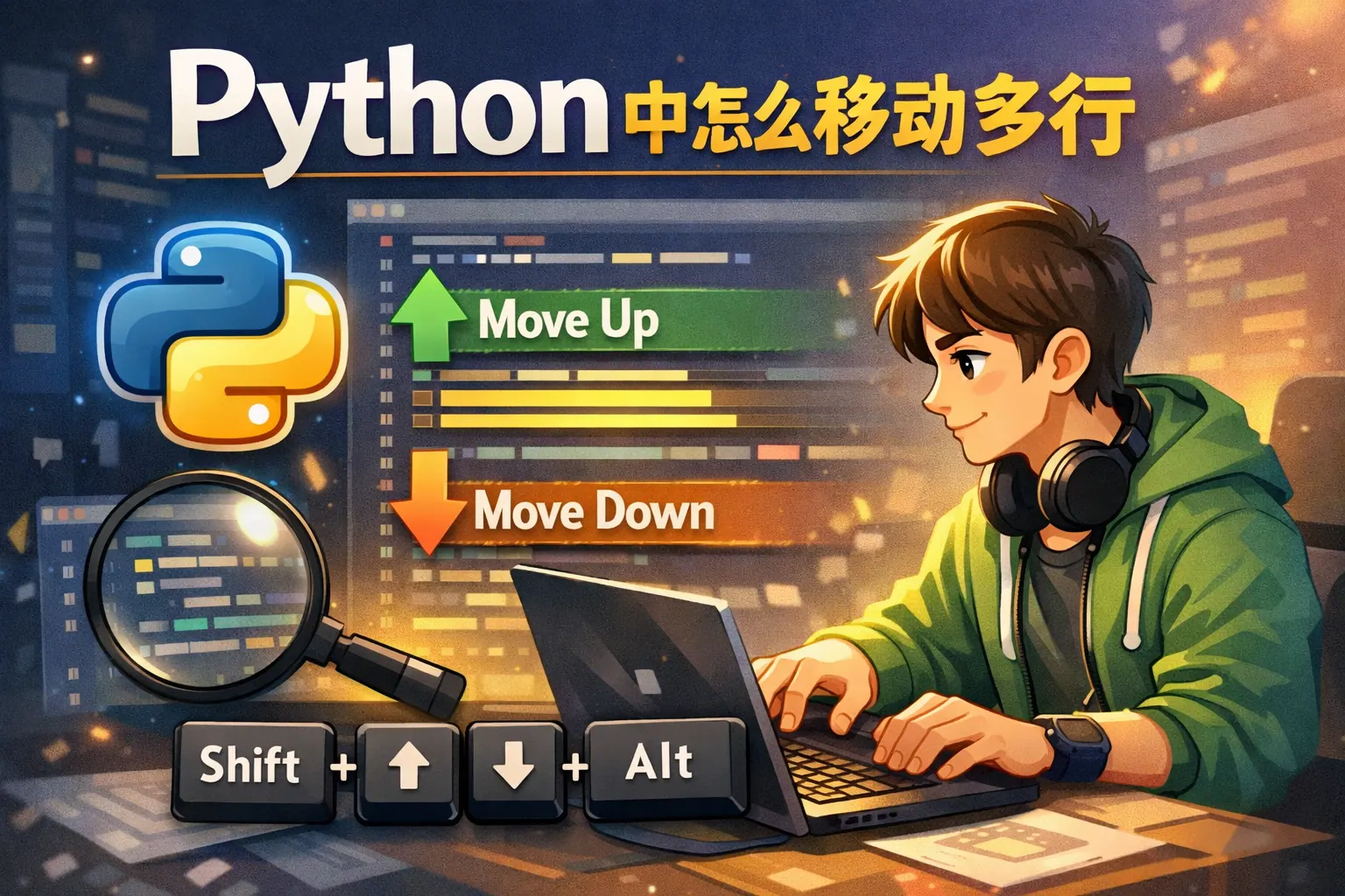 python中怎么移动多行