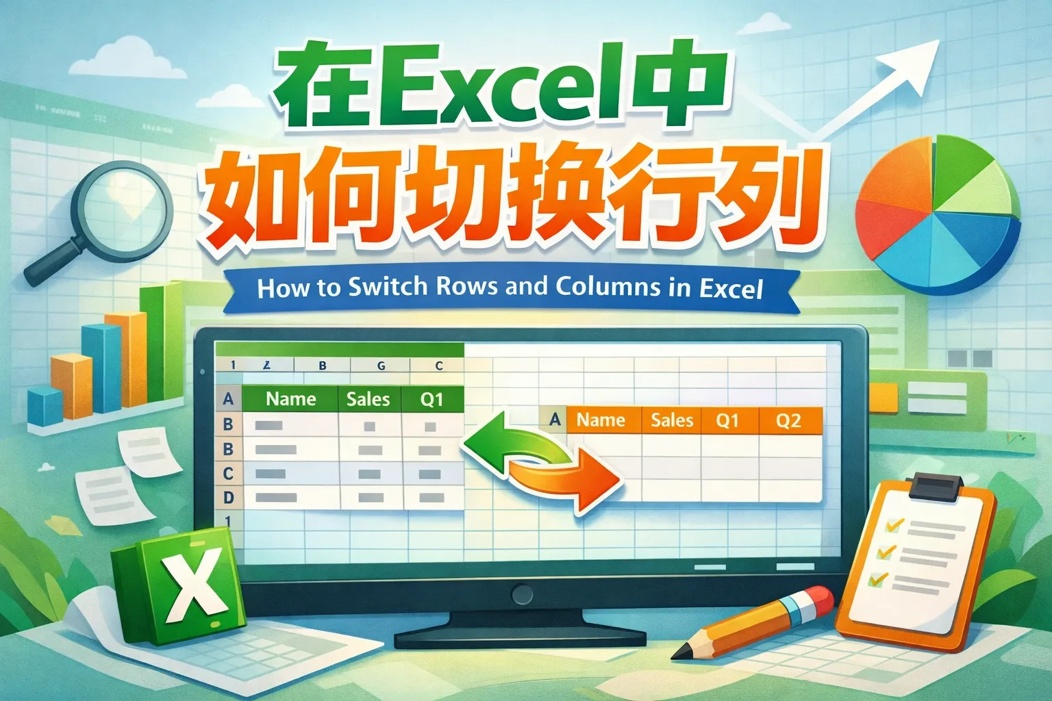 在excel中如何切换行列