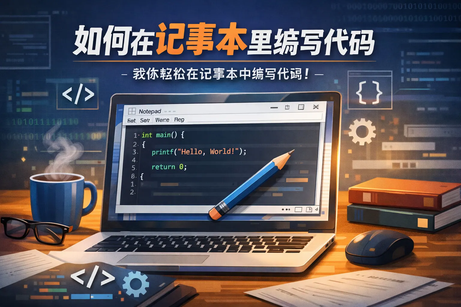 如何在记事本里编写代码