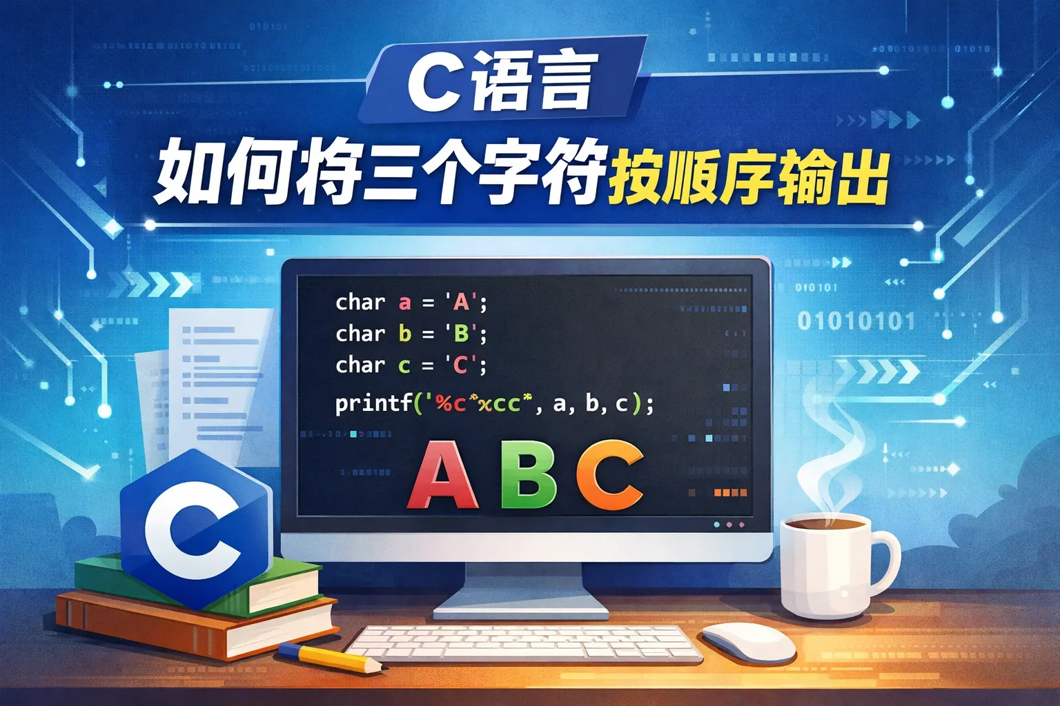 c语言如何将三个字符按顺序输出