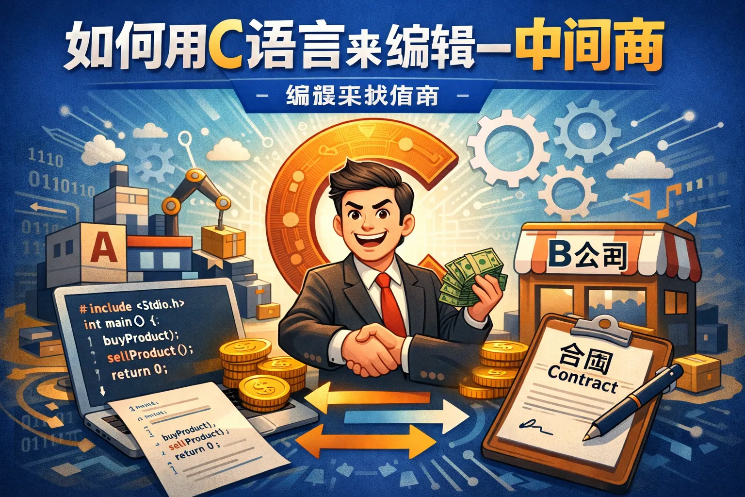 如何用c语言来编辑一个中间商