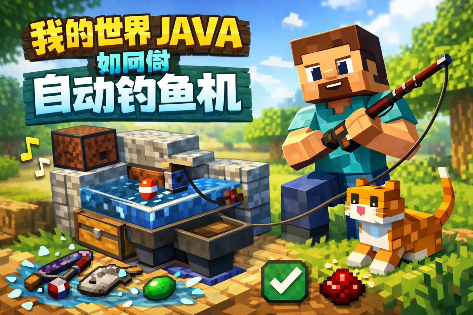 我的世界java如何做自动钓鱼机