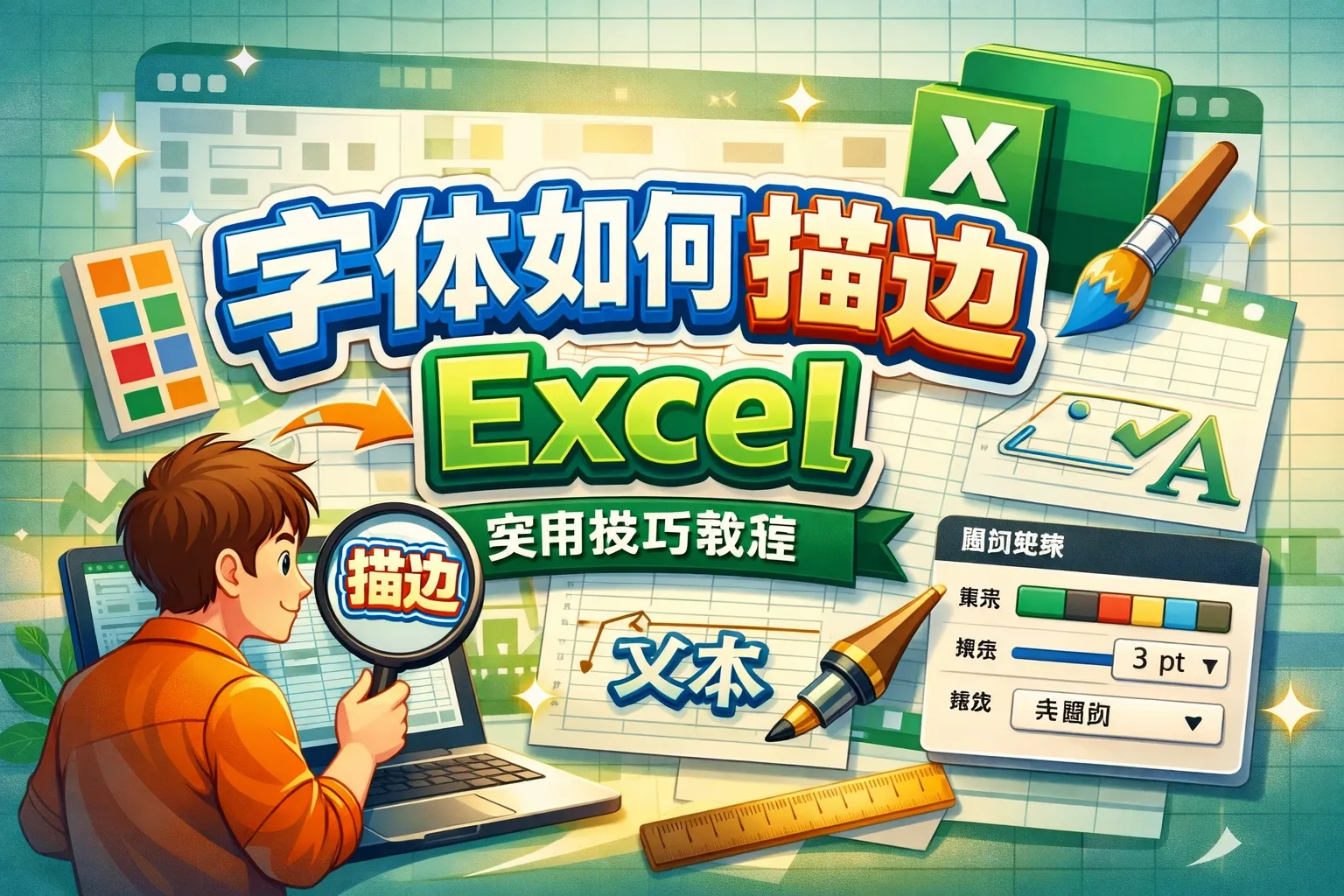 字体如何描边excel