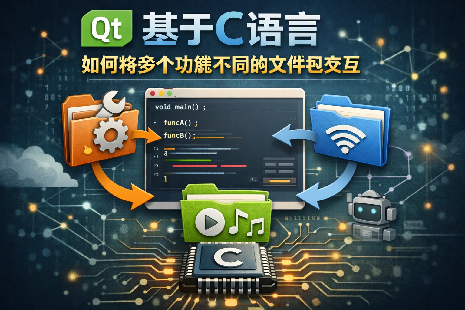qt基于c语言如何将多个功能不同的文件包交互