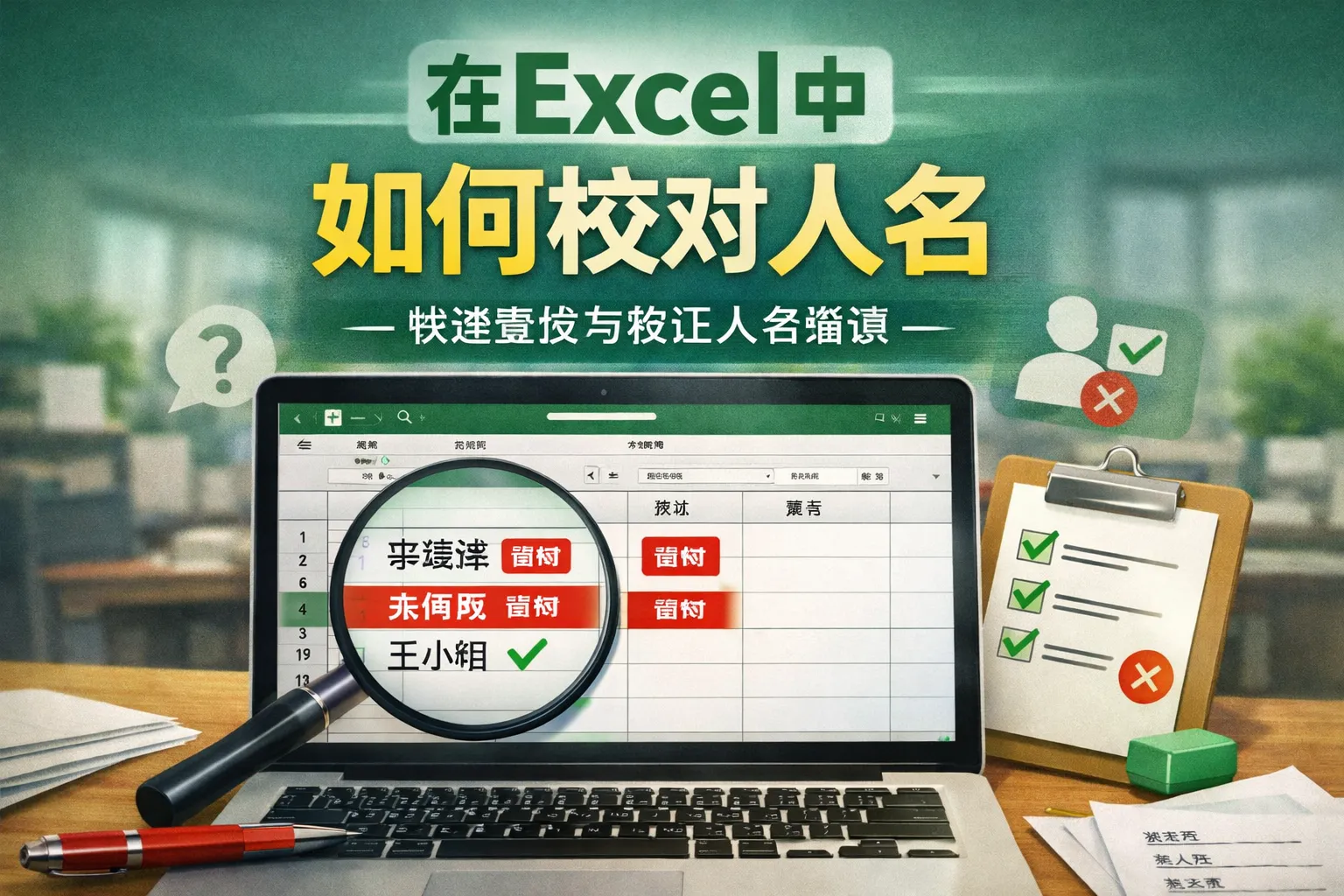 在excel中如何校对人名