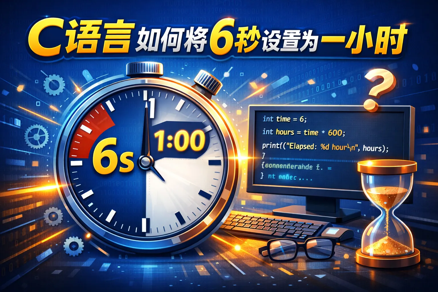 c语言如何将6秒设置为一小时