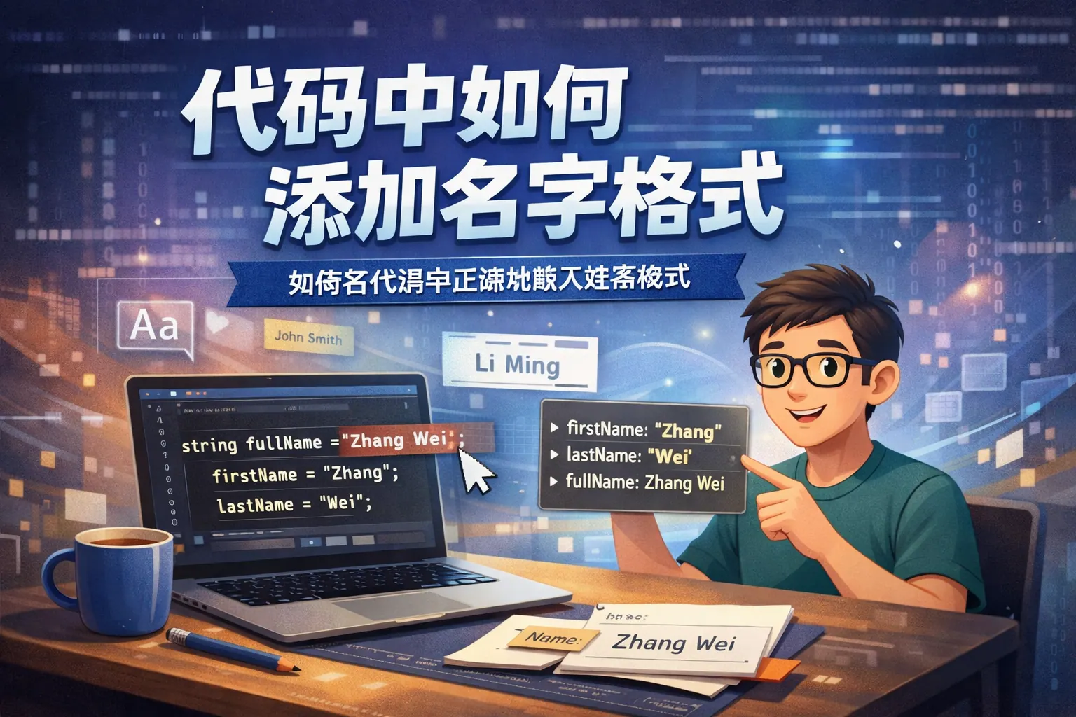 代码中如何添加名字格式