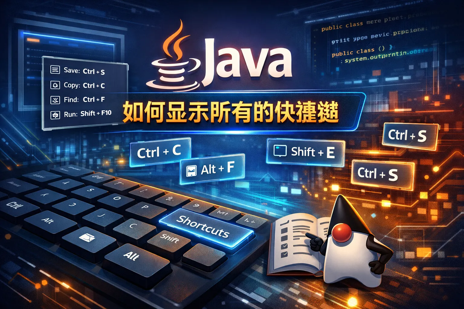 java如何显示所有的快捷键