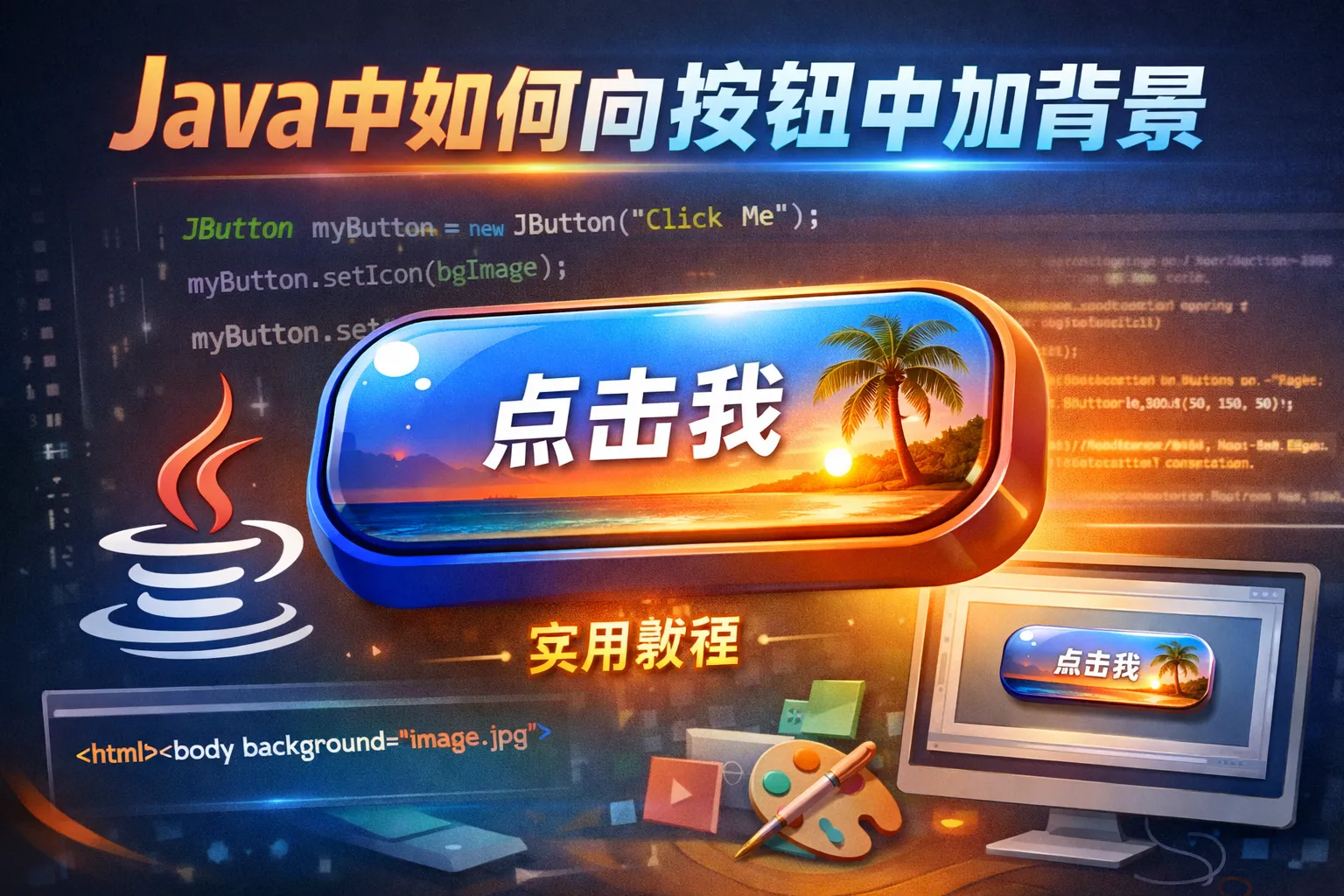 java中如何向按钮中加背景