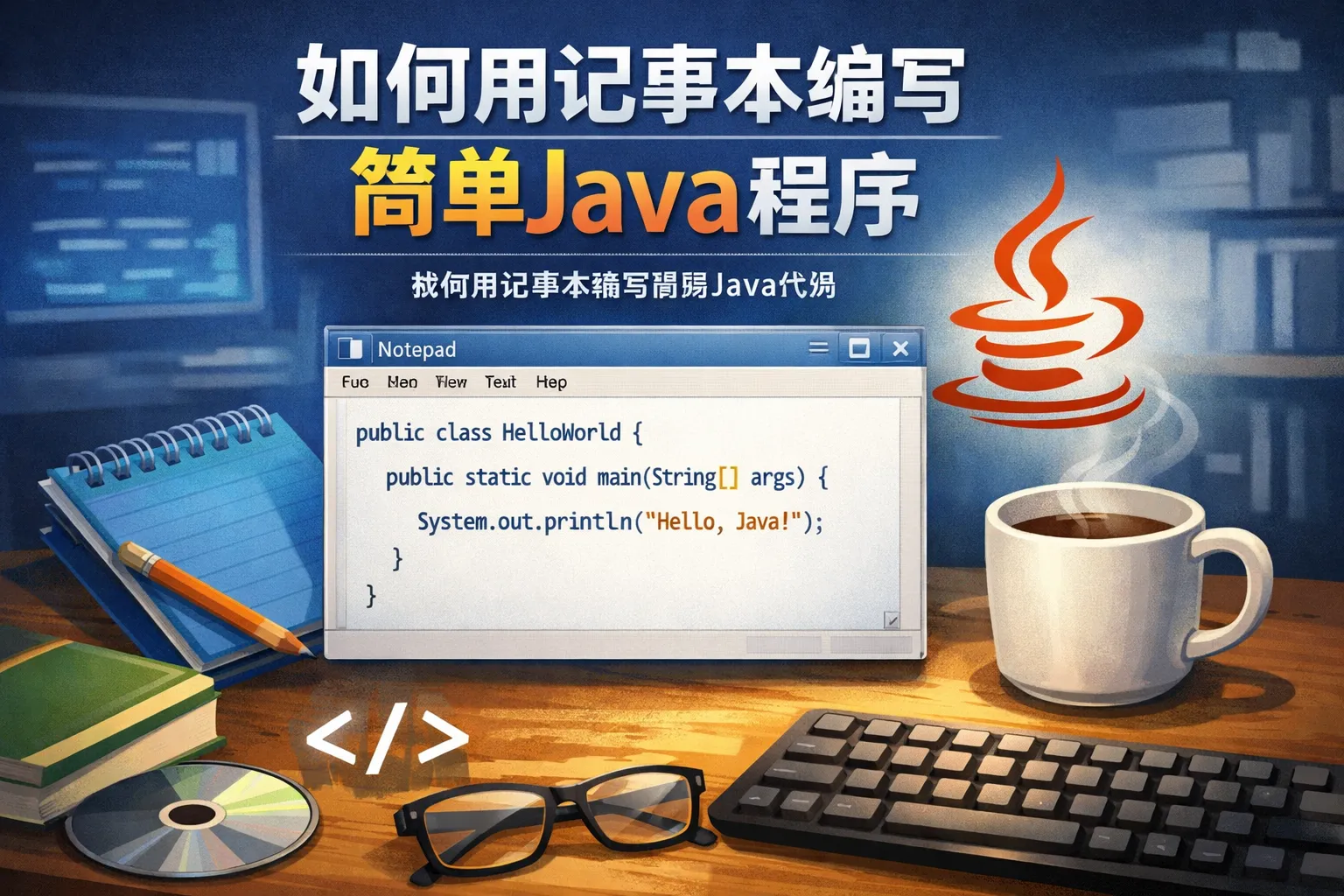 如何用记事本编写简单java程序