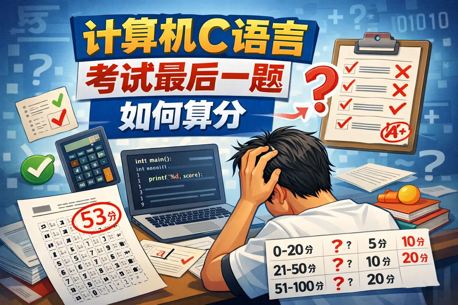 计算机C语言考试最后一题如何算分