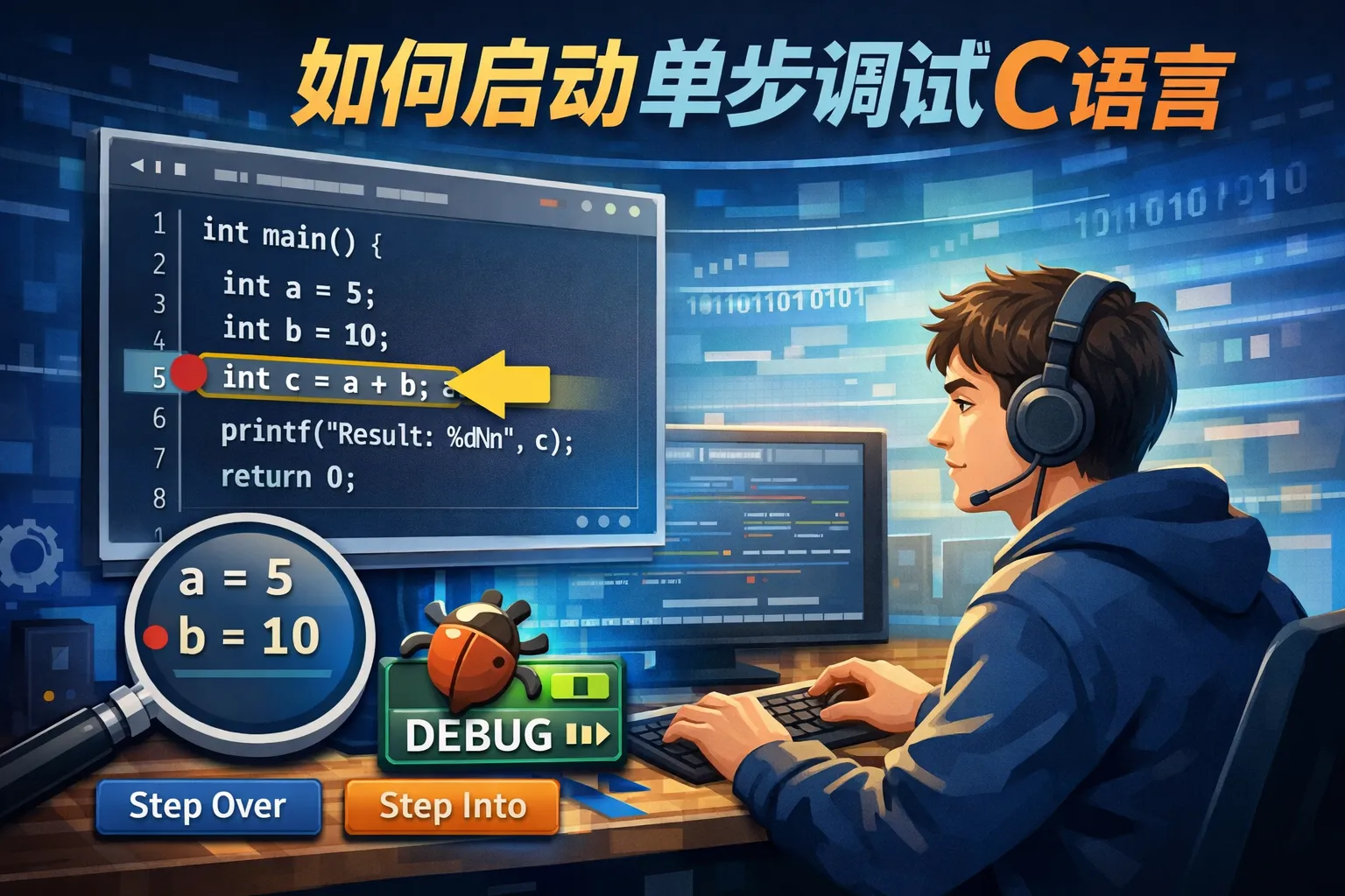 如何启动单步调试c语言