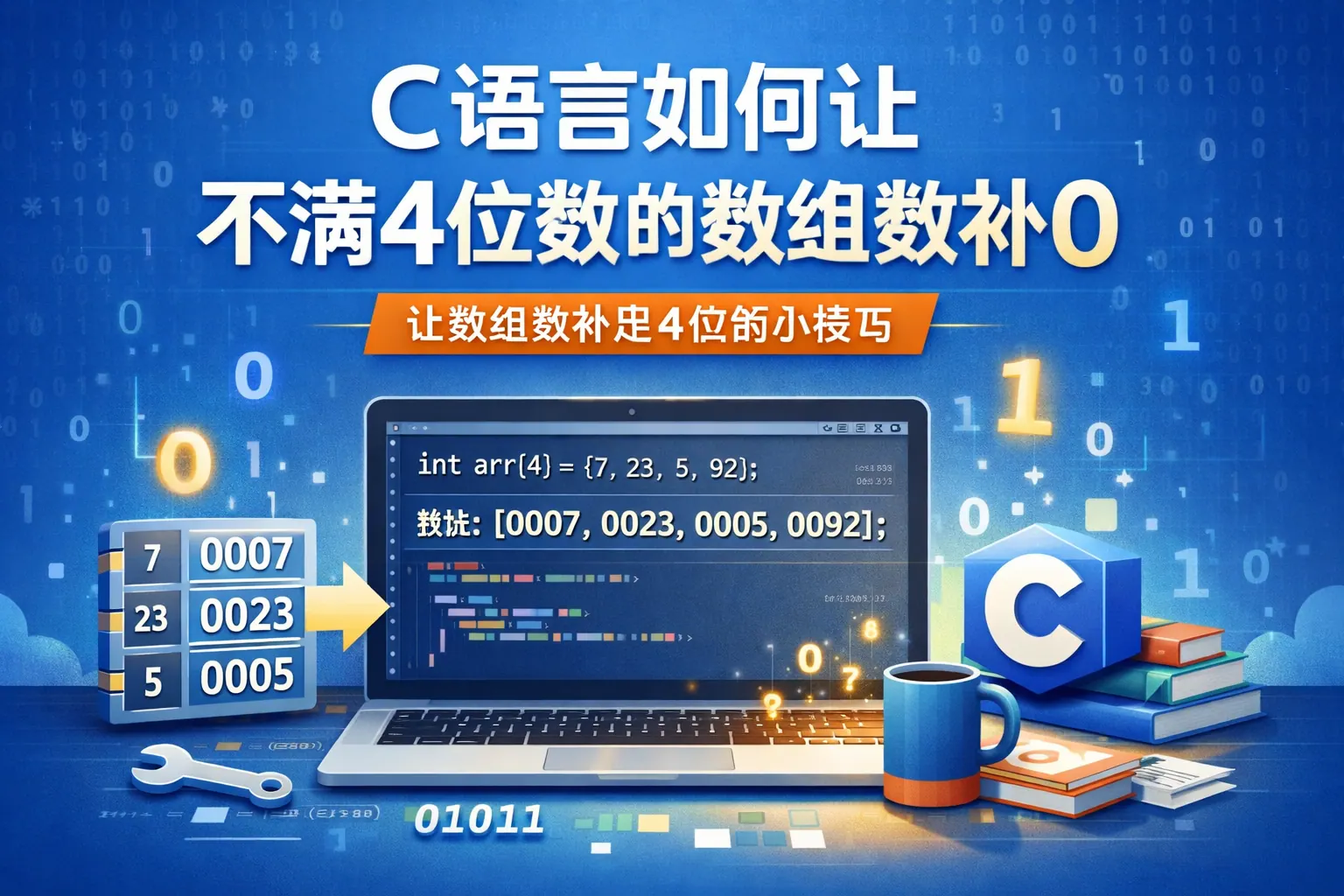 c语言如何让不满4位数的数组数补0