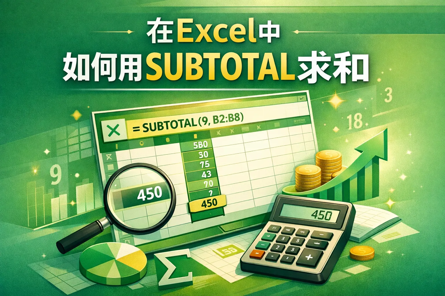 在excel中如何用subtotal求和