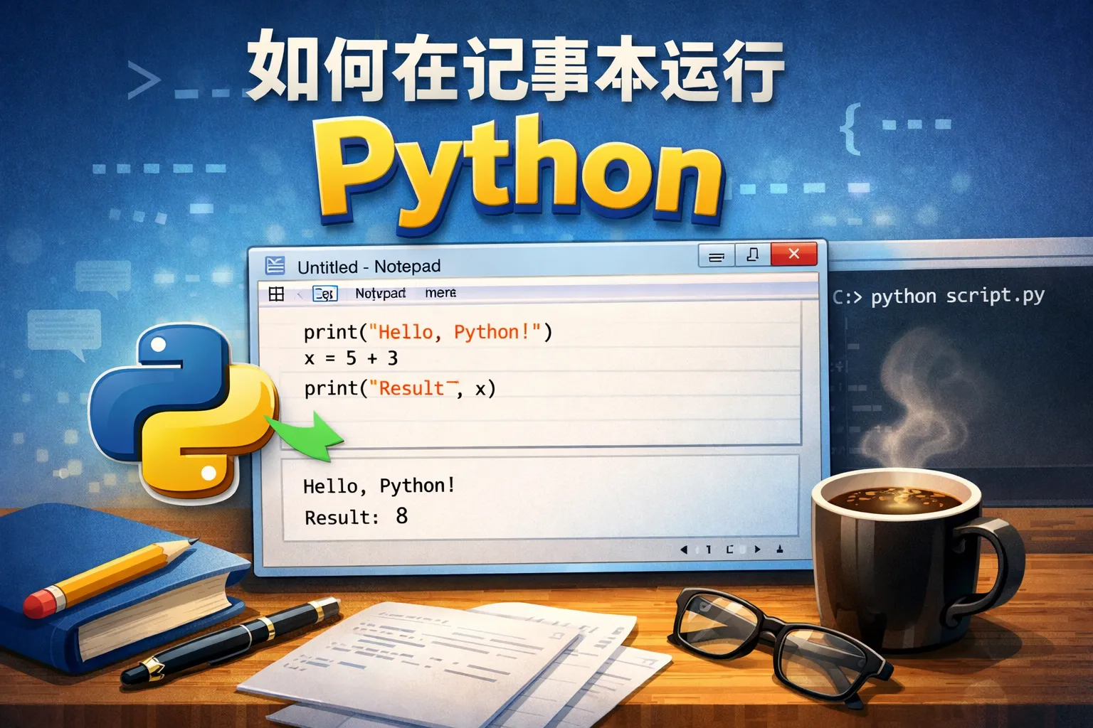 如何在记事本运行python