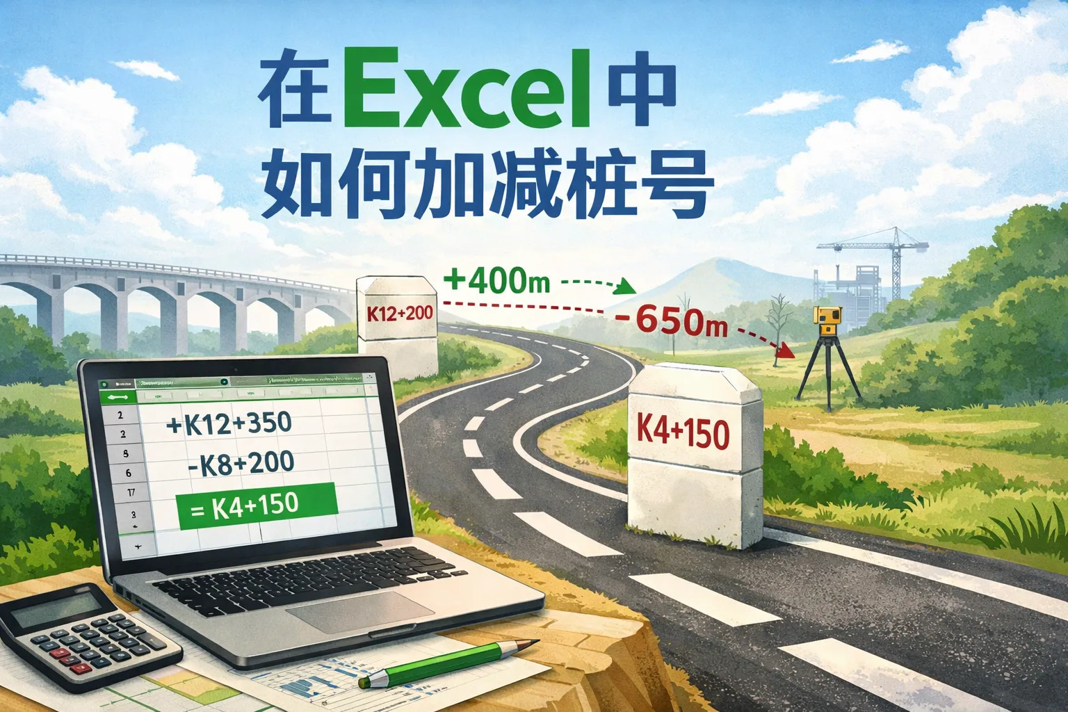 在excel中如何加减桩号