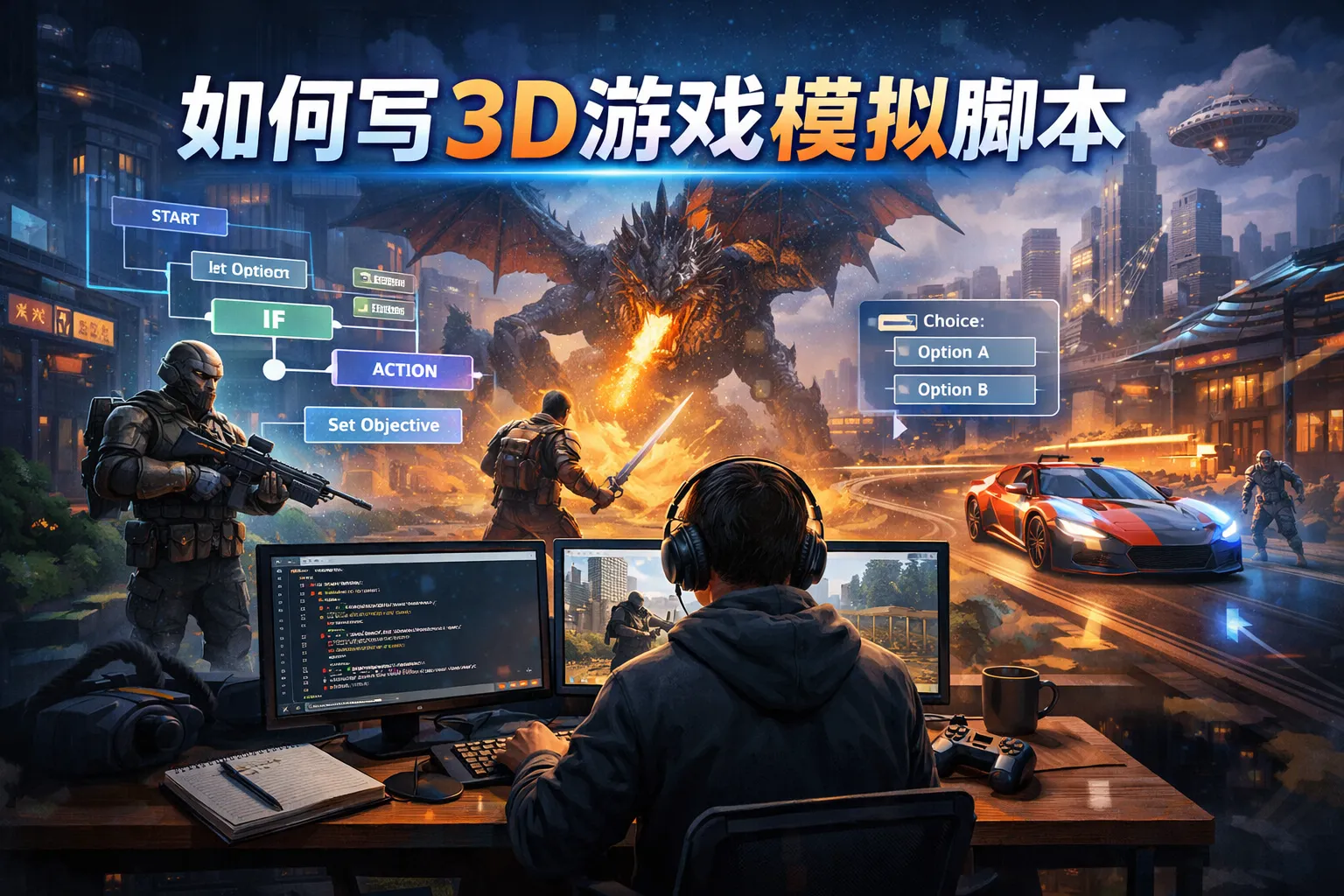 如何写3d游戏模拟脚本