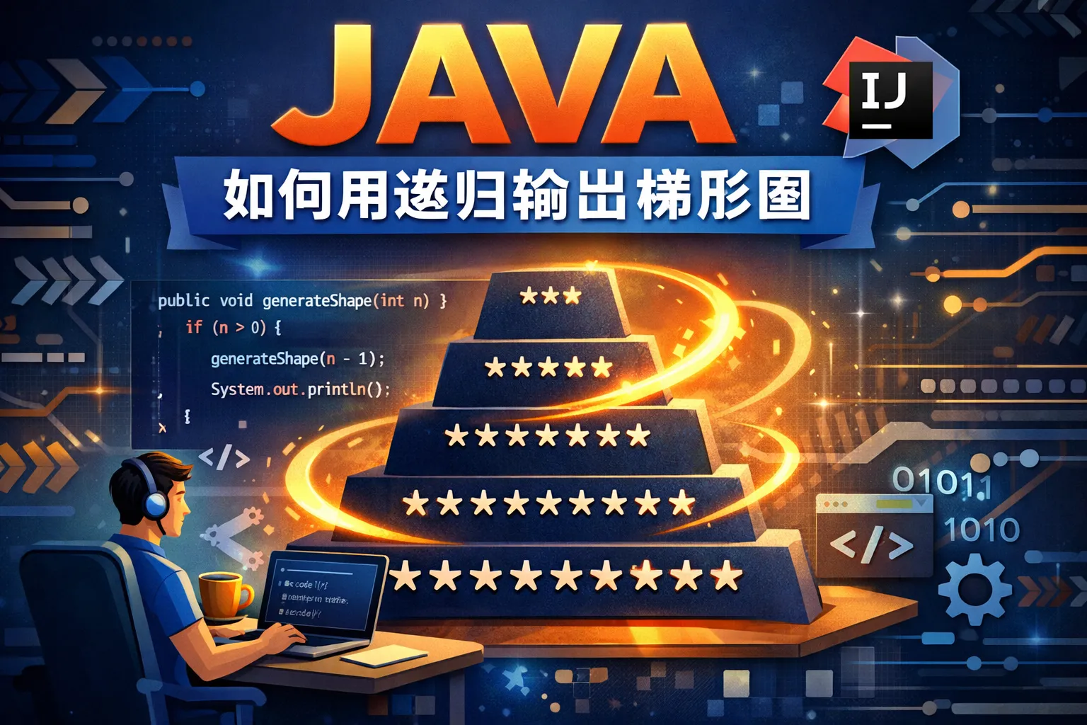 java如何用递归输出梯形图