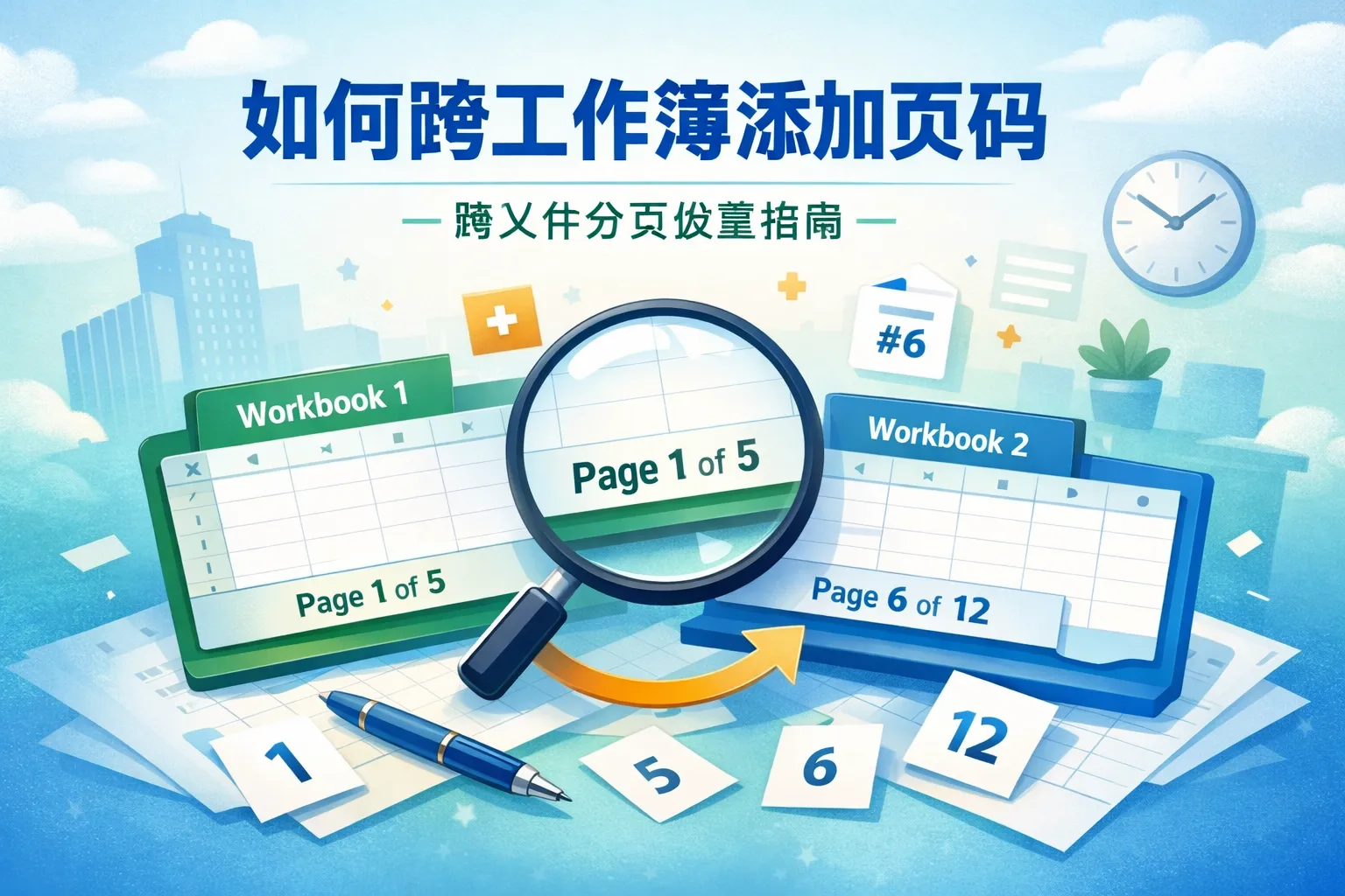 如何跨工作簿添加页码