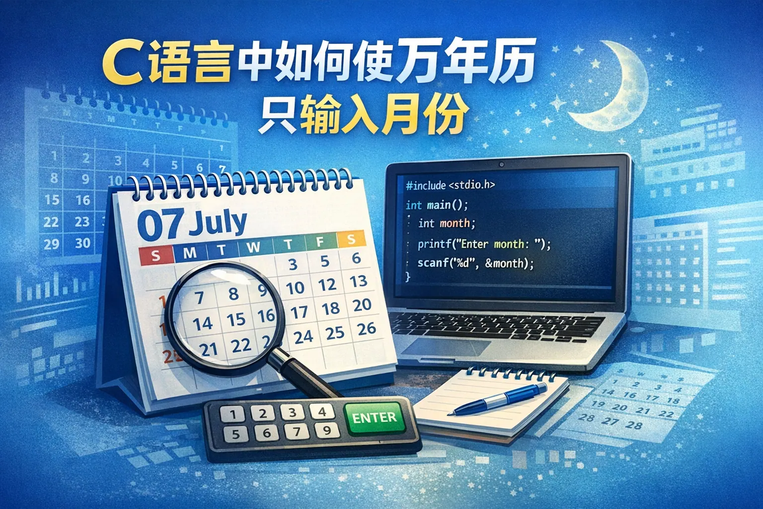 c语言中如何使万年历只输入月份