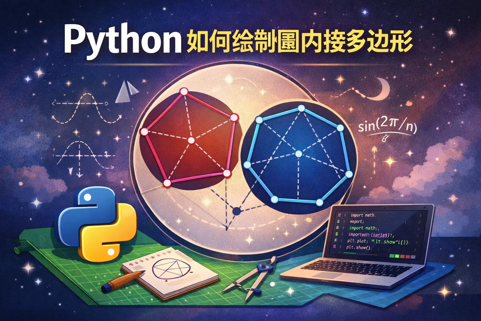 python如何绘制圆内接多边形