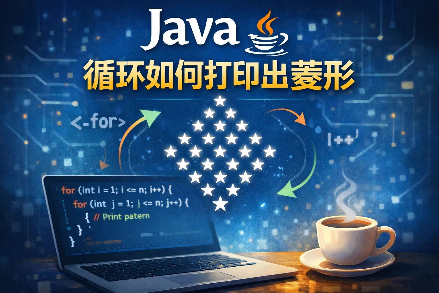 java循环如何打印出菱形
