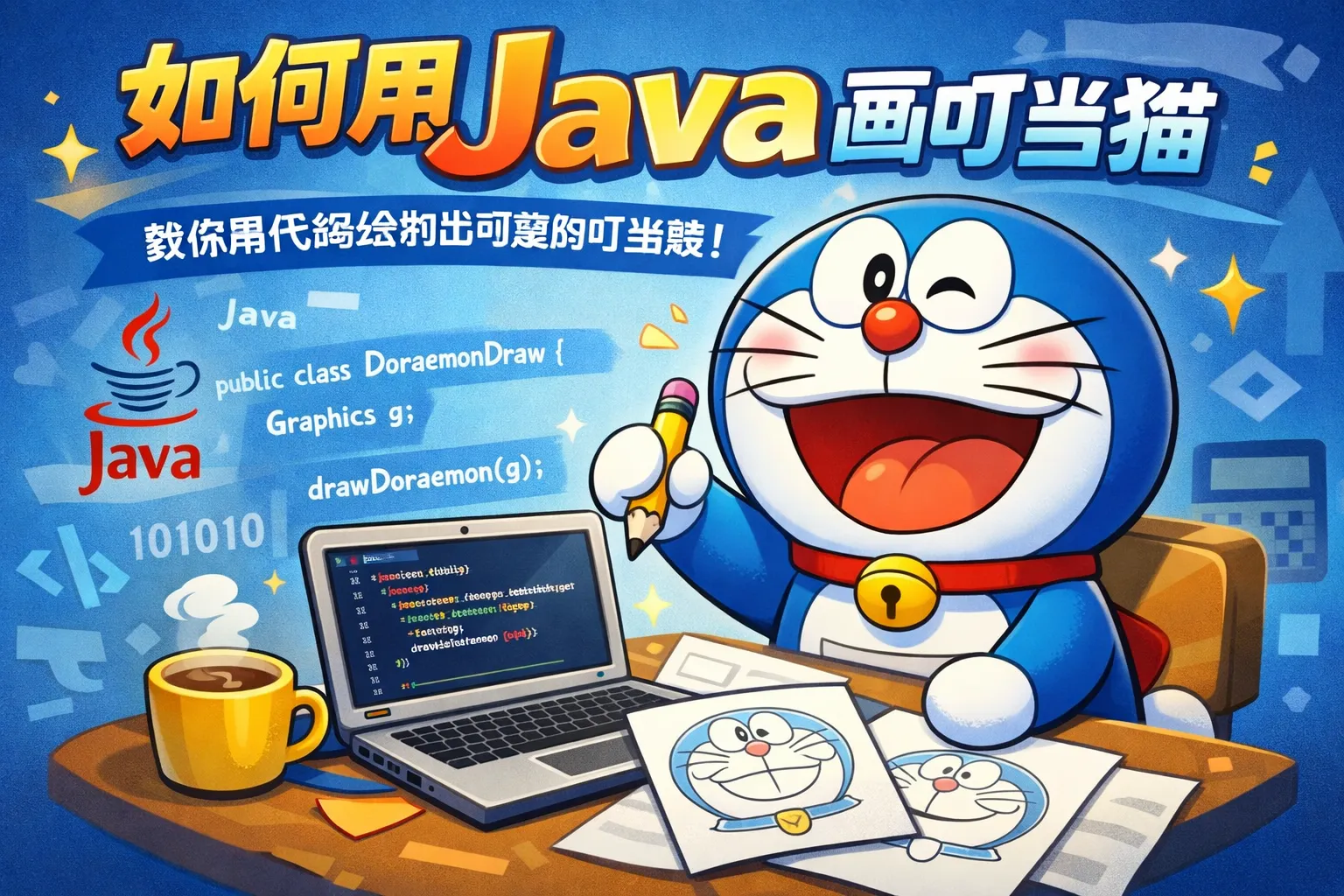 如何用java画叮当猫