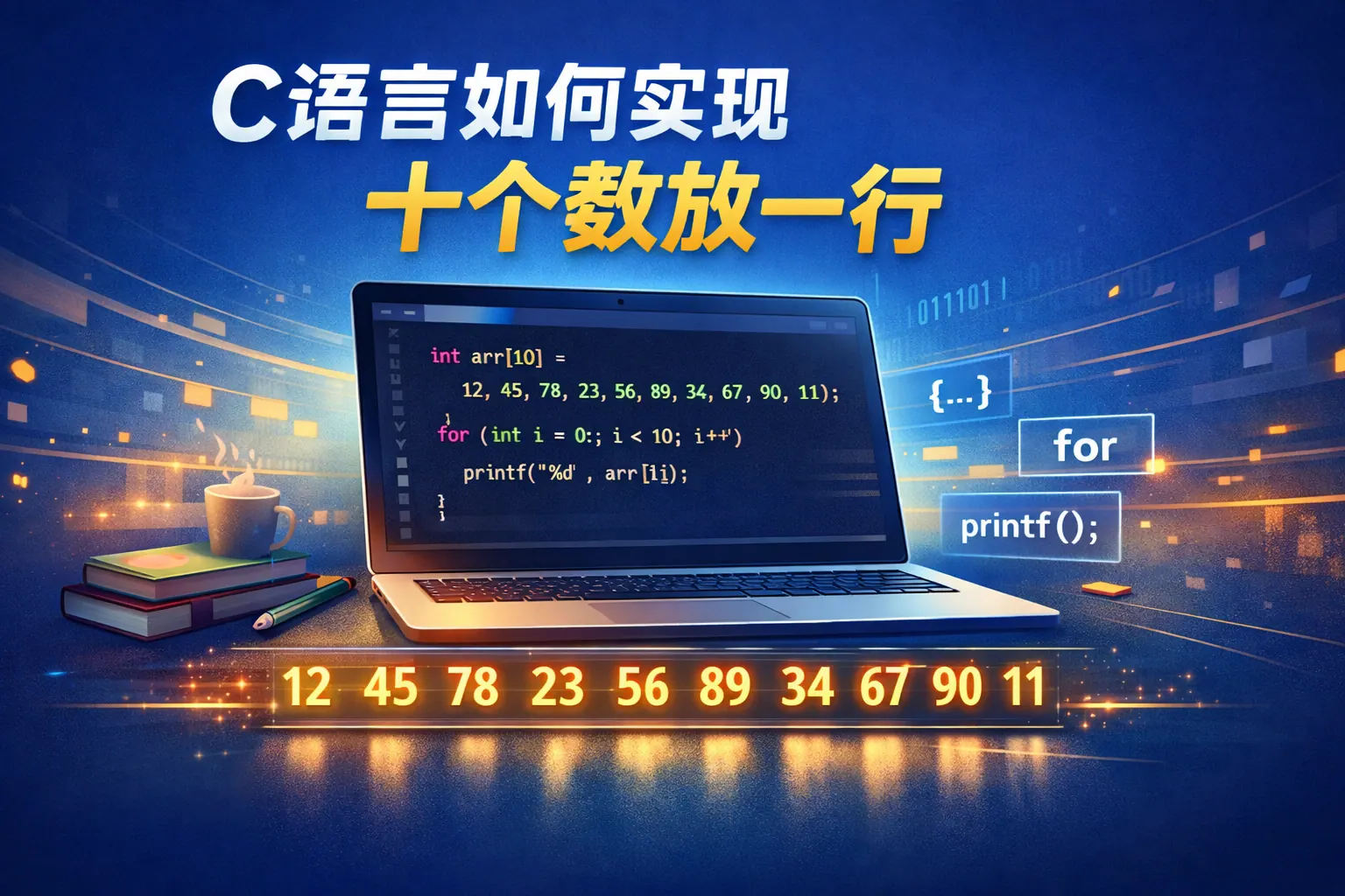 c语言如何实现十个数放一行