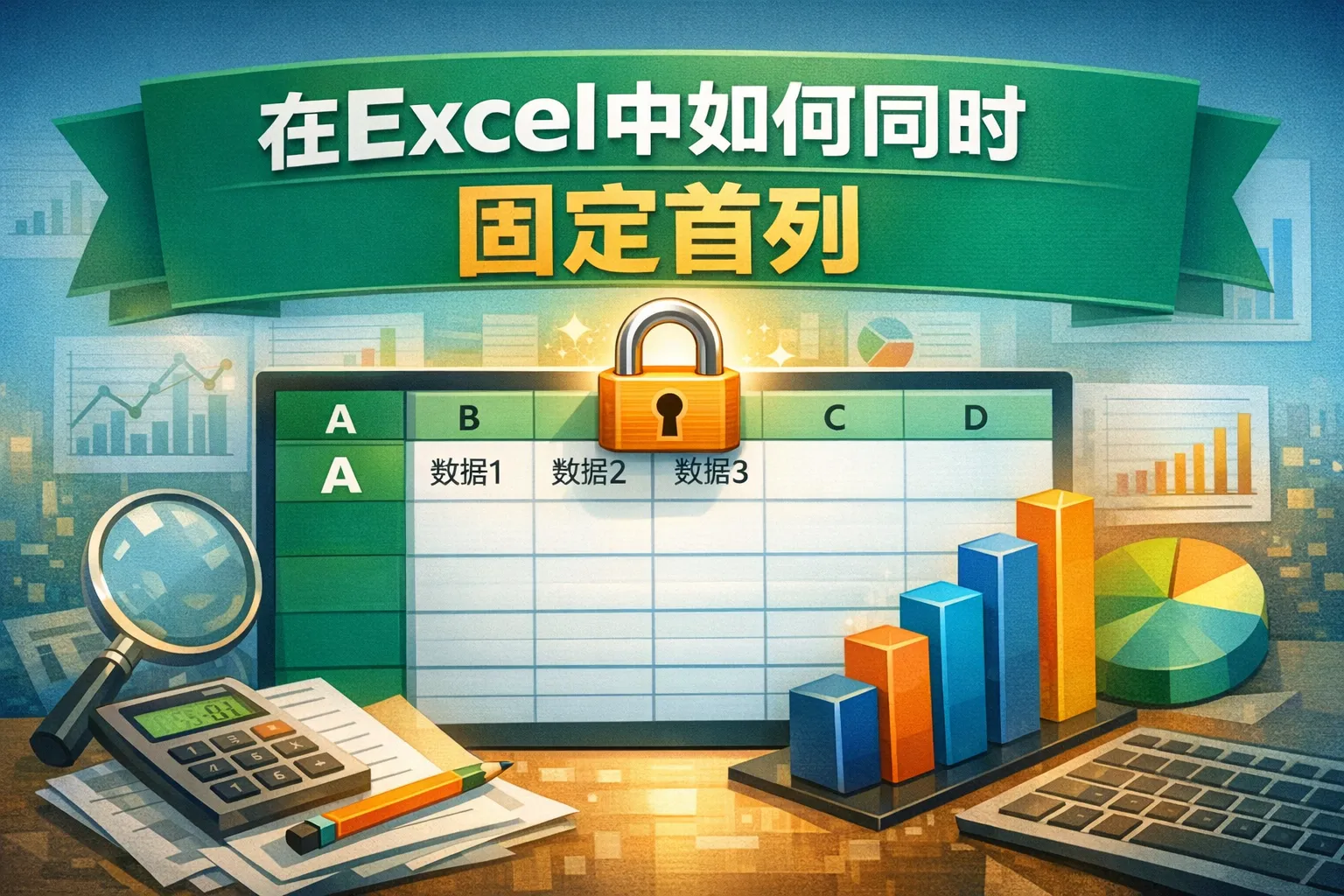 在excel中如何同时固定首列