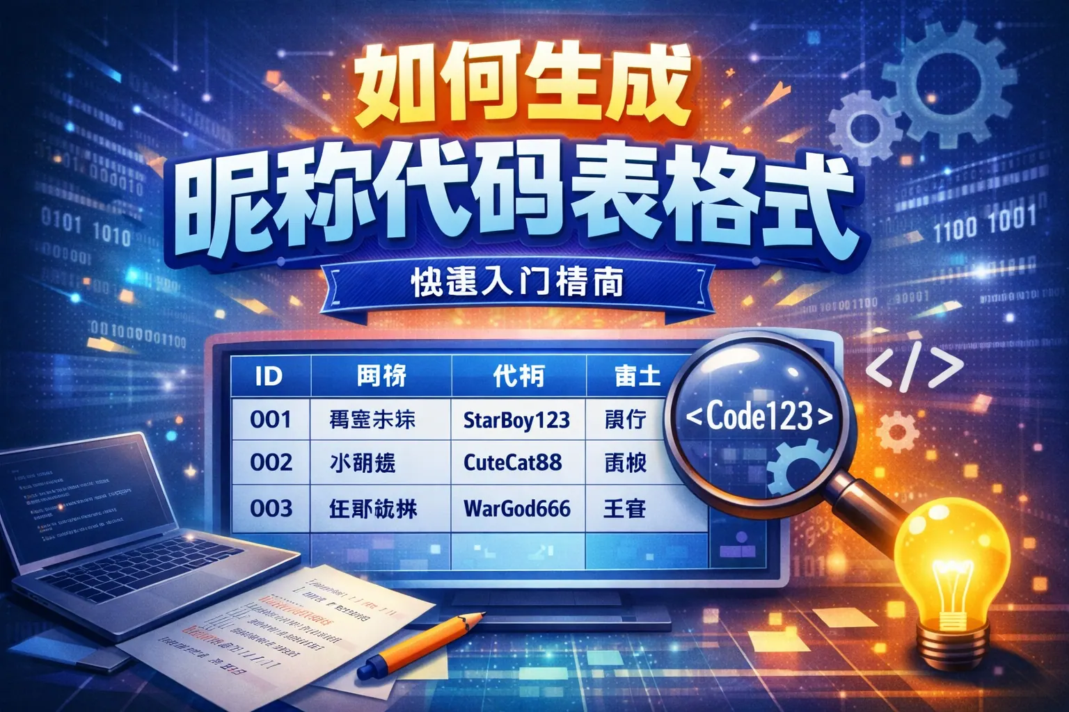 如何生成昵称代码表格式