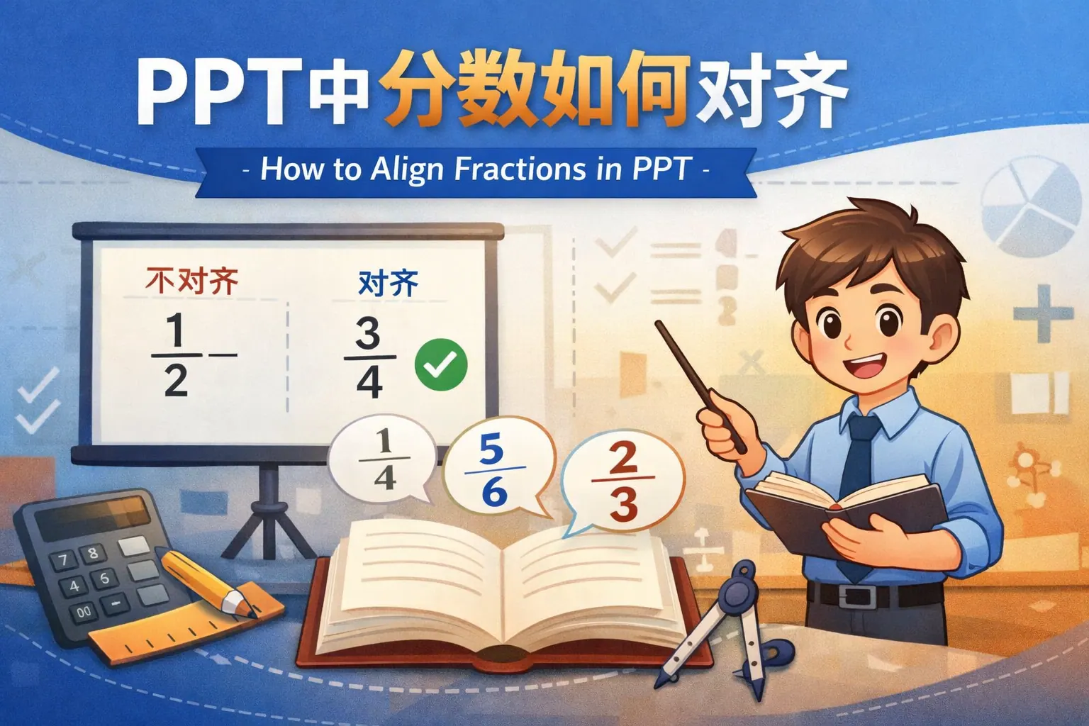 ppt中分数如何对齐