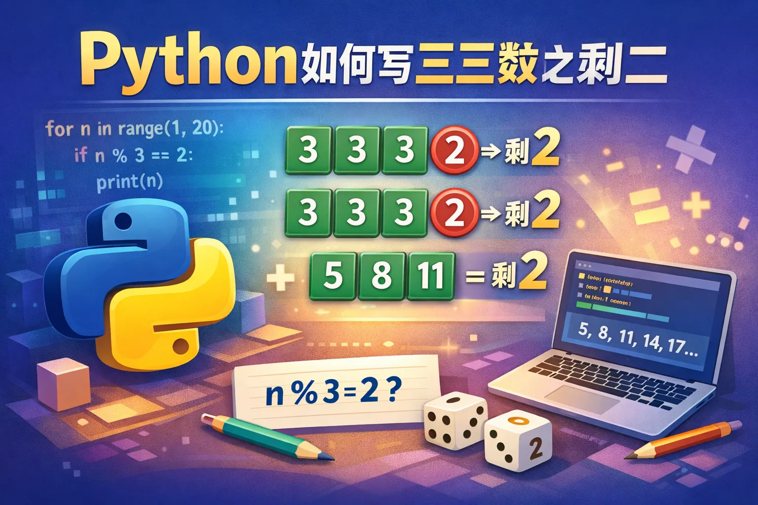 python如何写三三数之剩二
