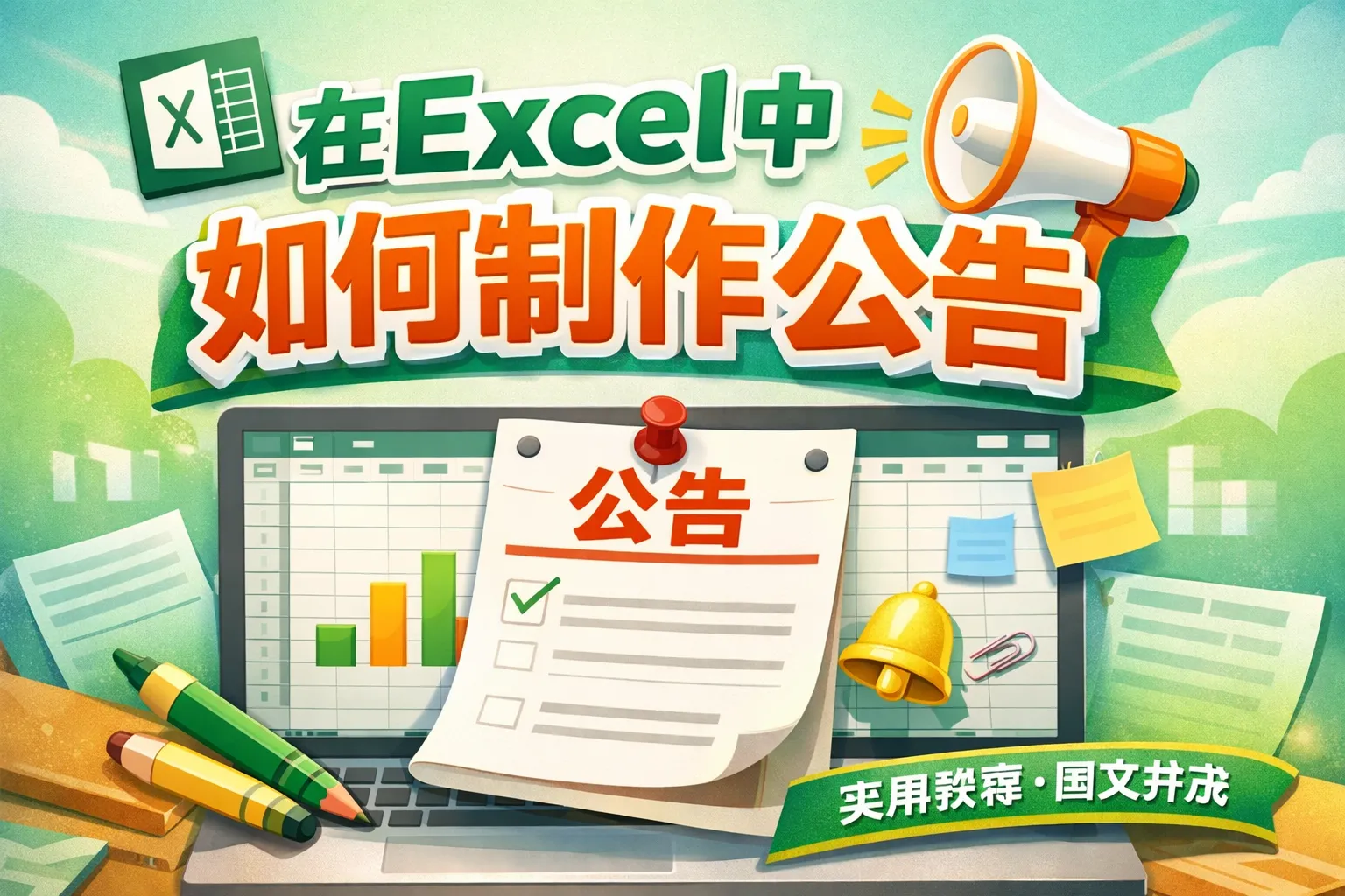 在excel中如何制作公告