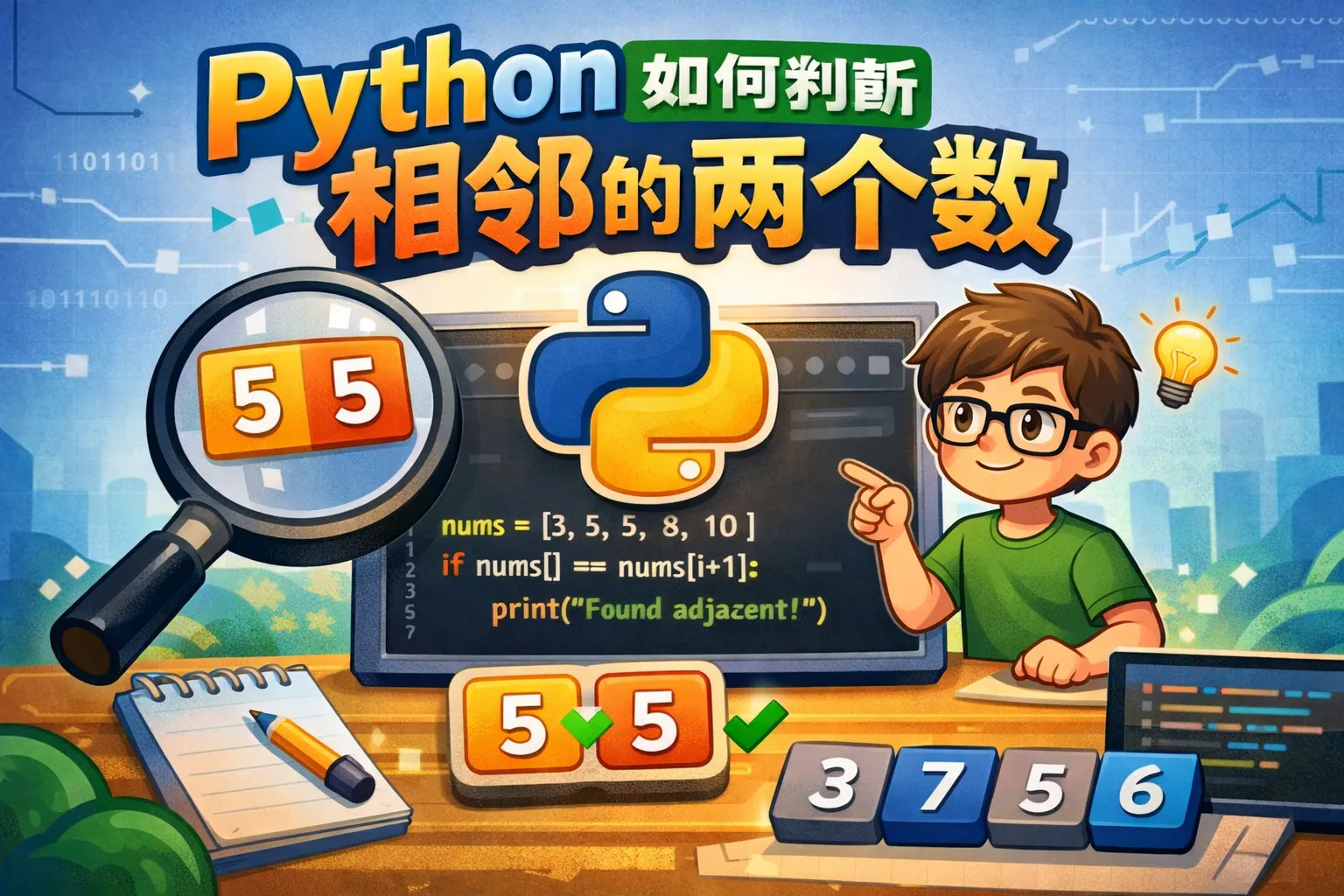 python如何判断相邻的两个数