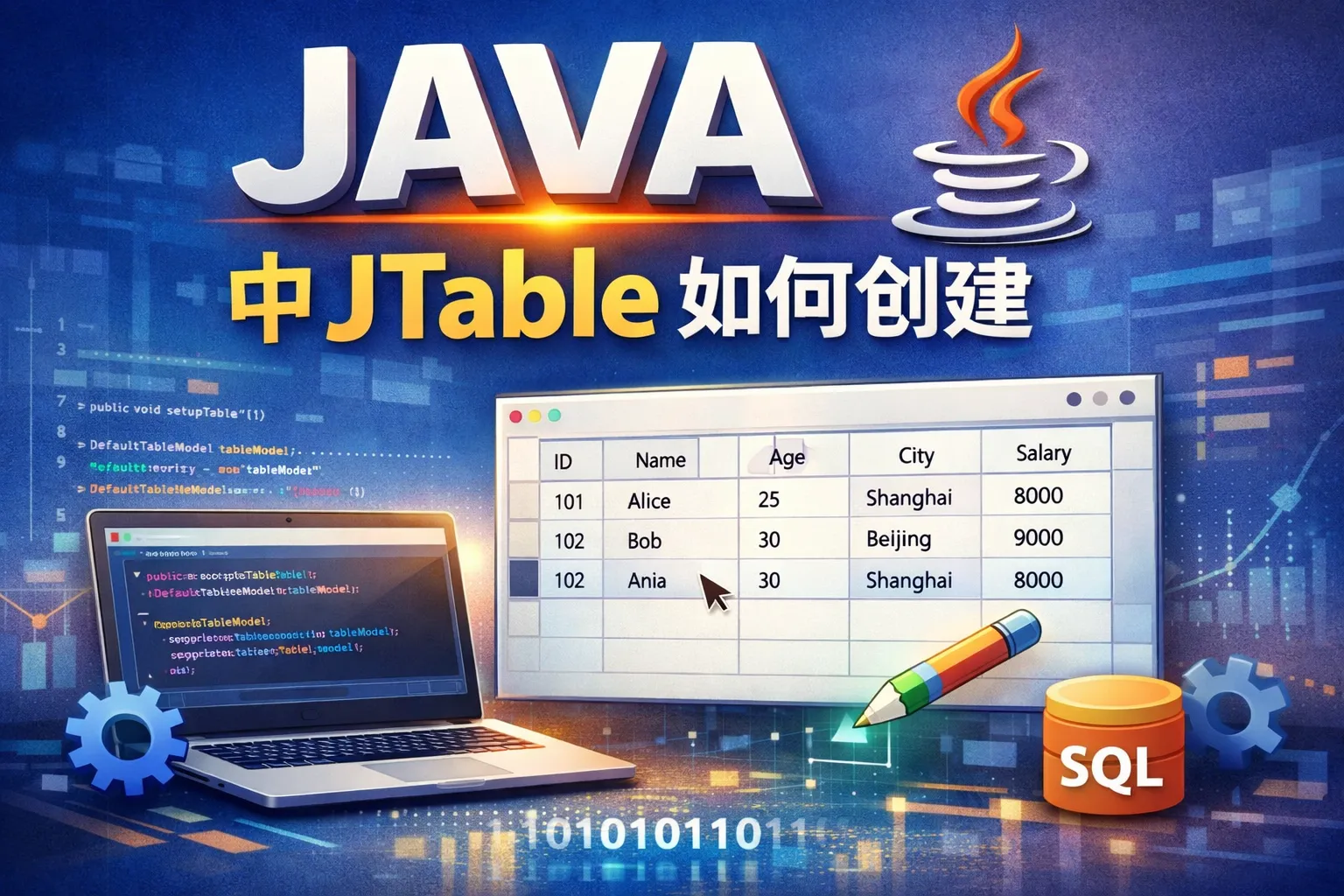 JAVA中jtable如何创建