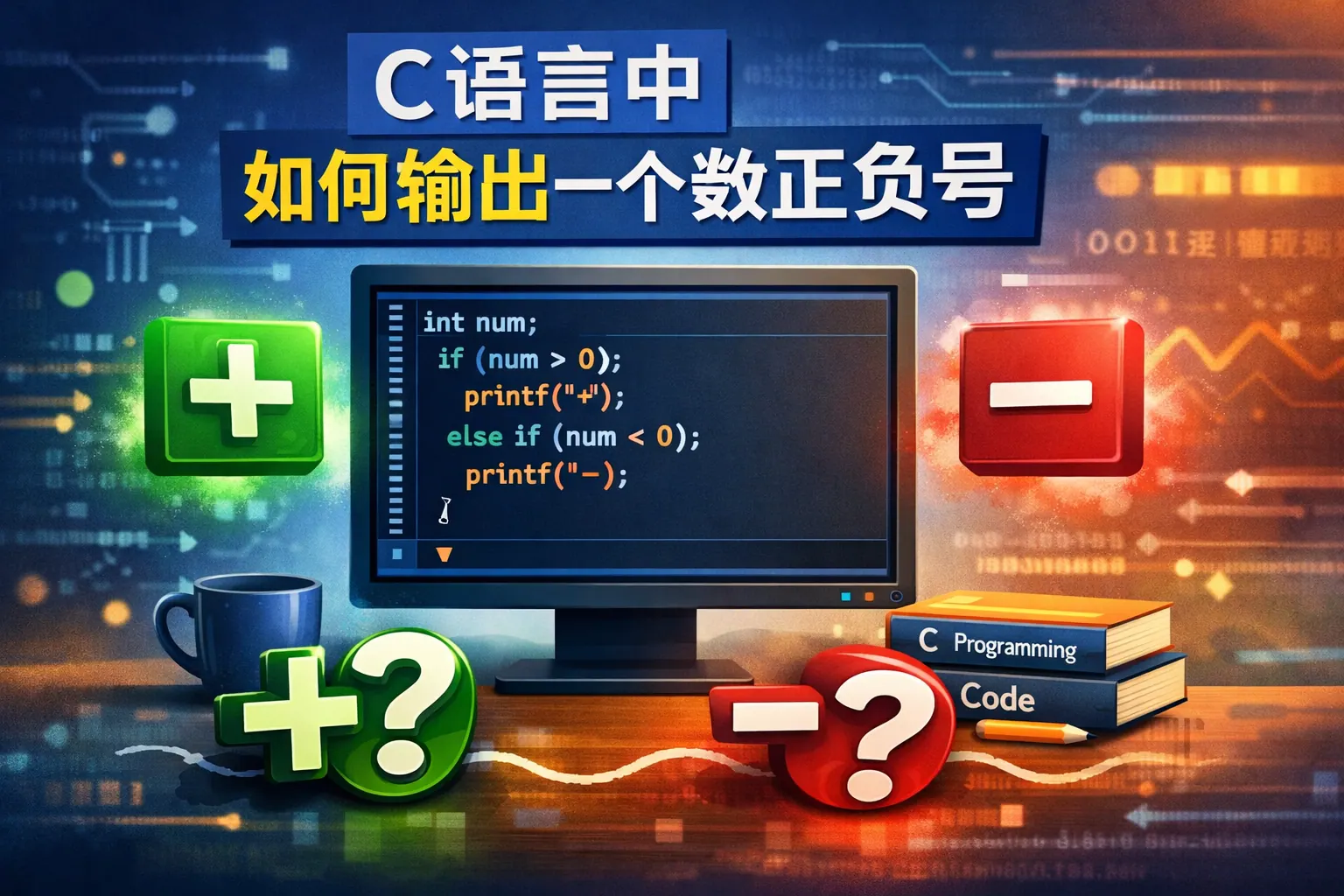 c语言中如何输出一个数正负号
