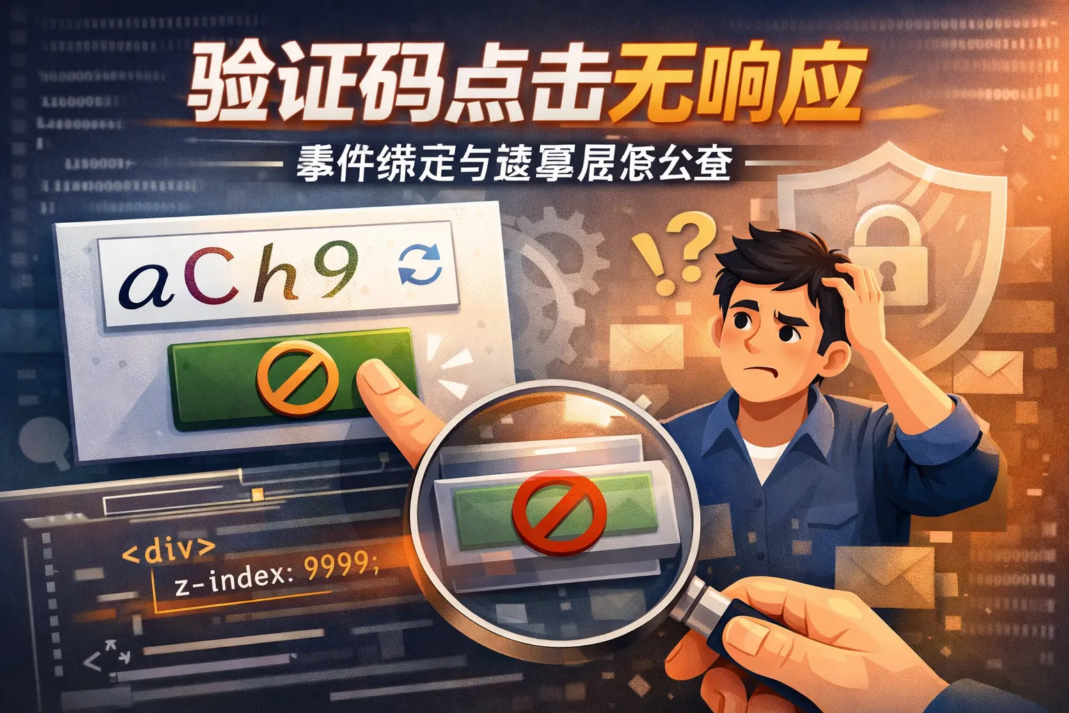 验证码点击无响应:事件绑定与遮罩层怎么查