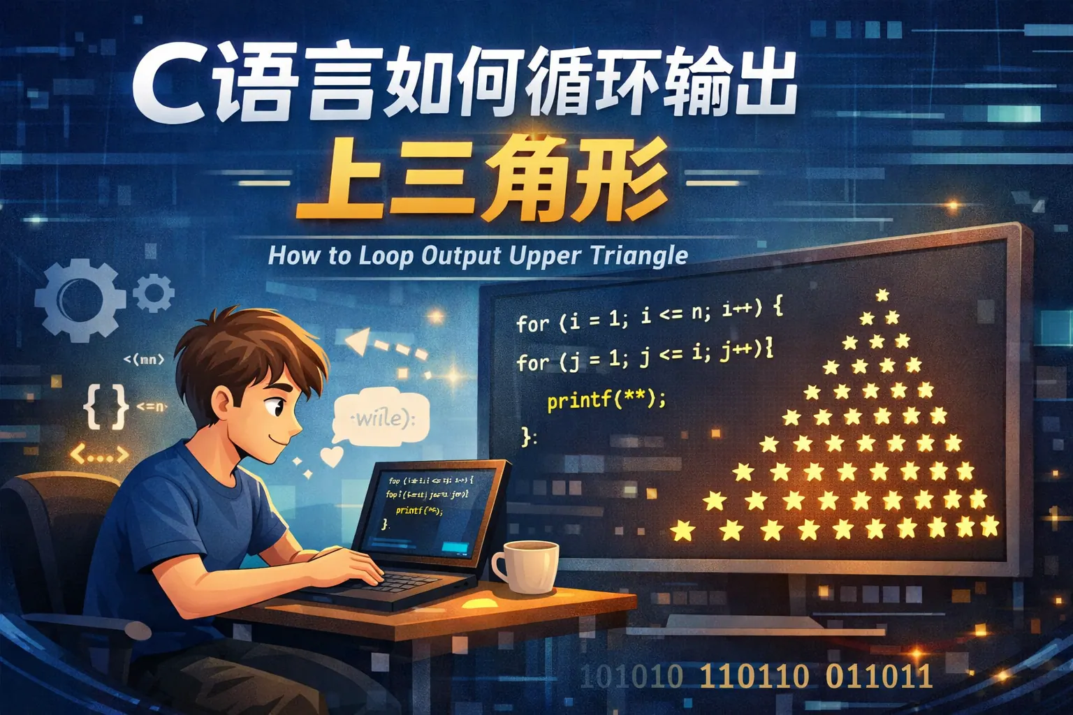 c语言如何循环输出上三角形