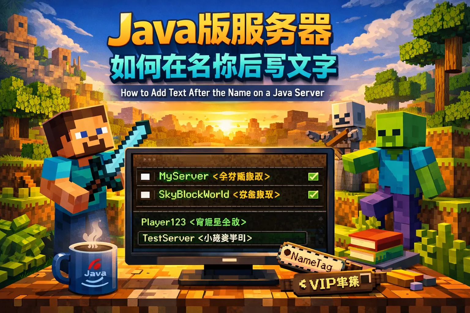 java版服务器如何在名称后写文字