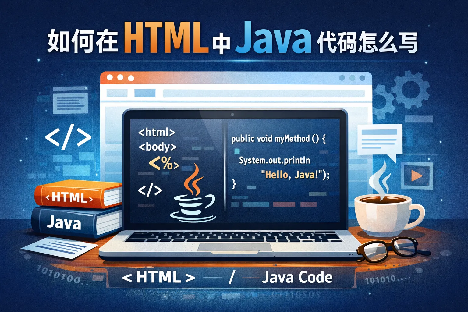如何在html中写java代码怎么写