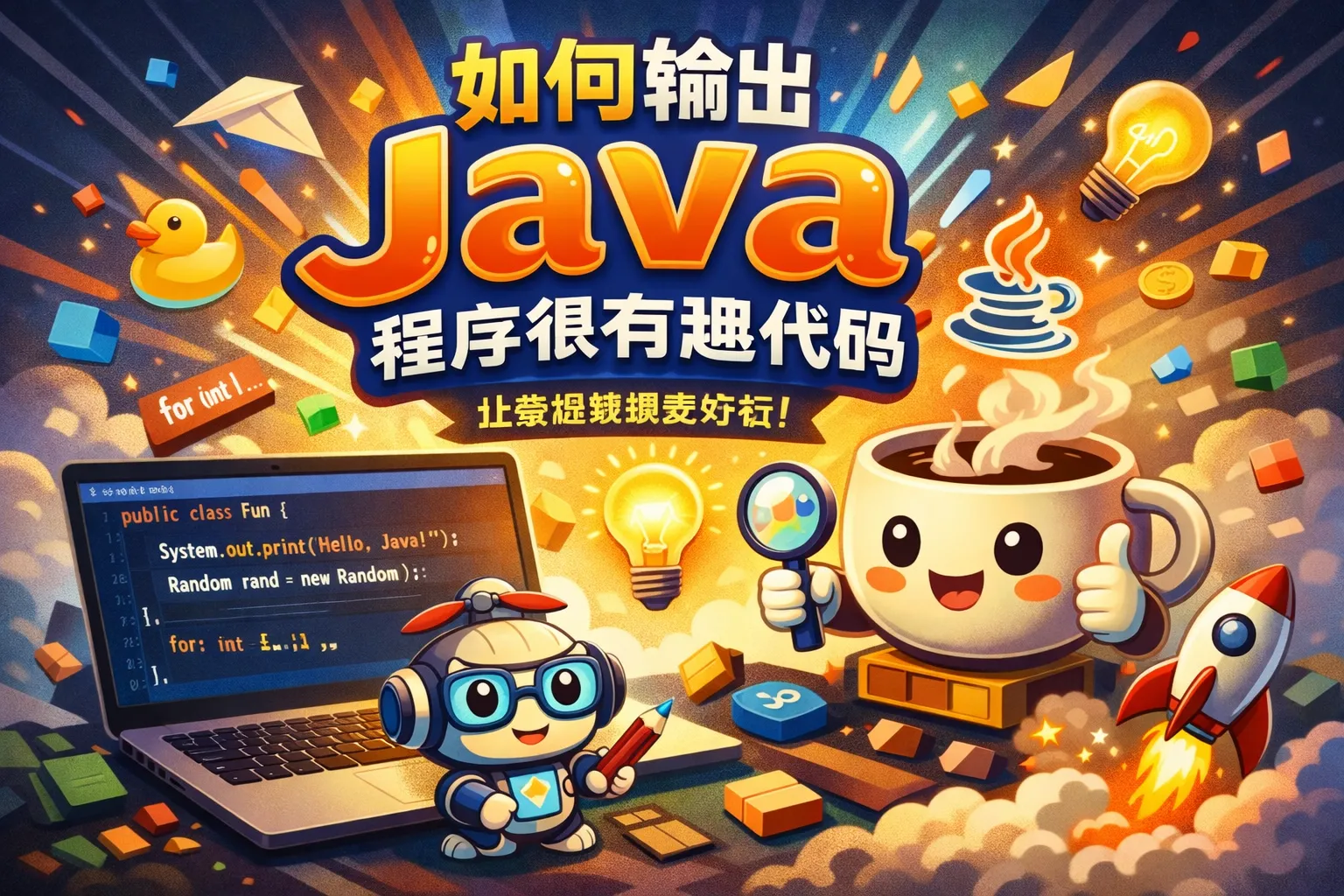 如何输出java程序很有趣代码