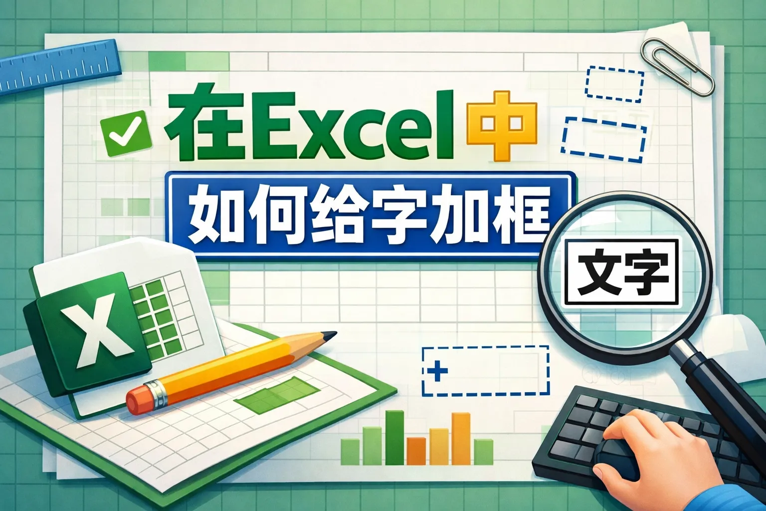 在excel中如何给字加框