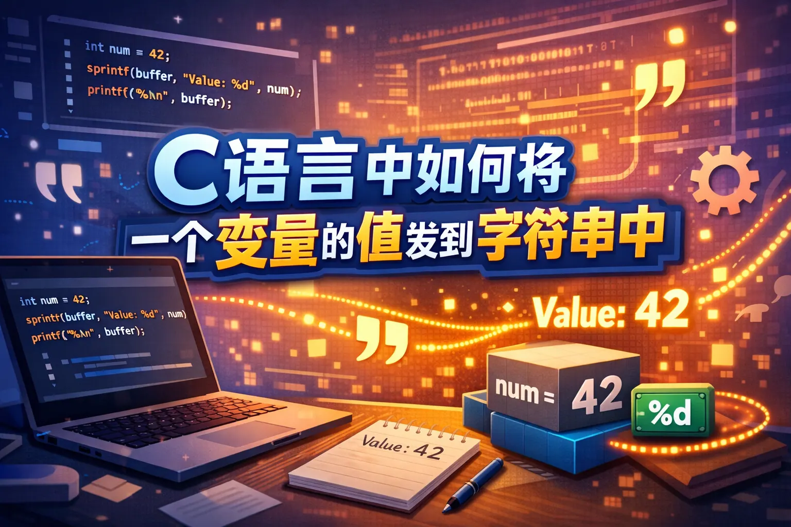 c语言中如何将一个变量的值发到字符串中