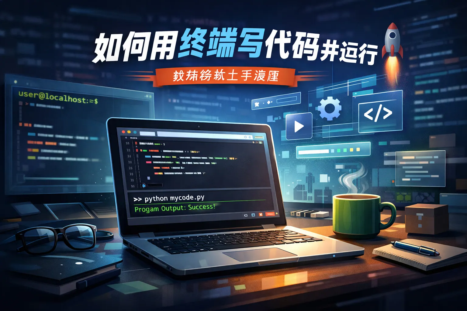 如何用终端写代码并运行