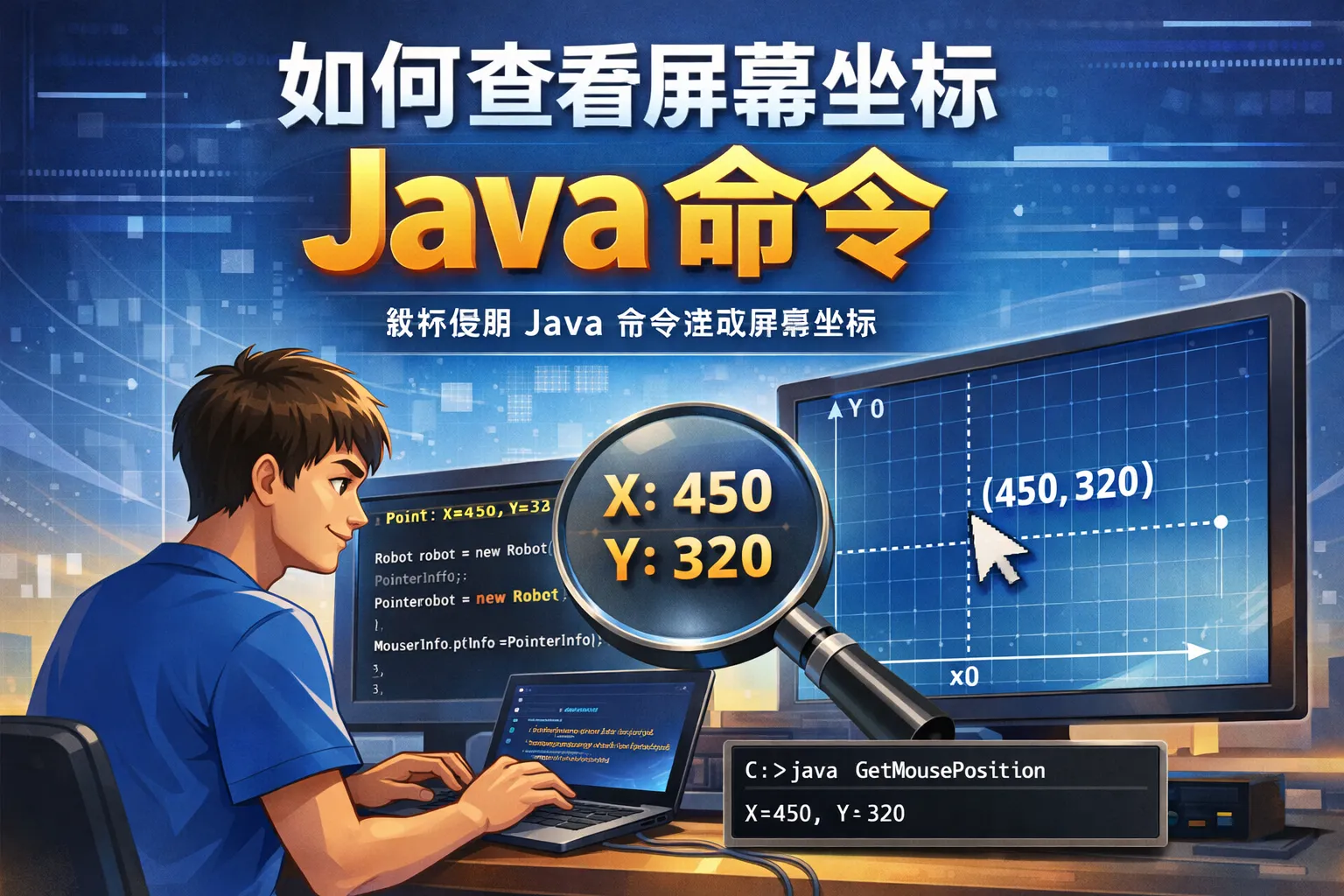 如何查看屏幕坐标java命令
