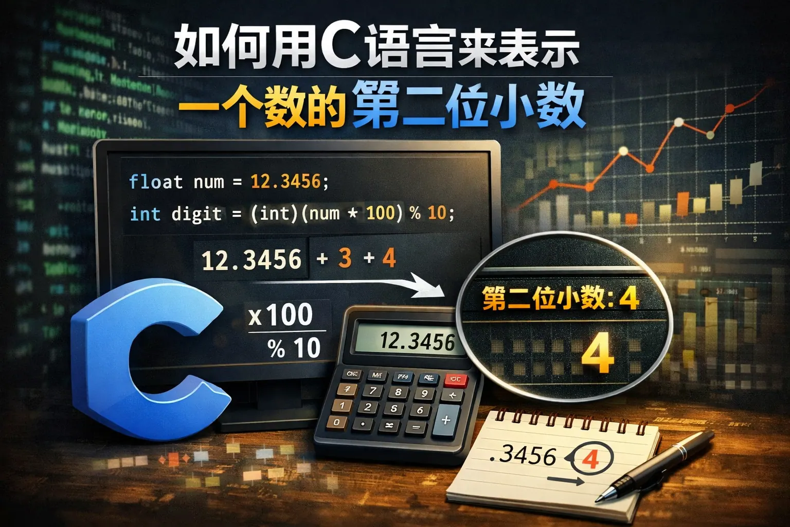 如何用c语言来表示一个数的第二位小数