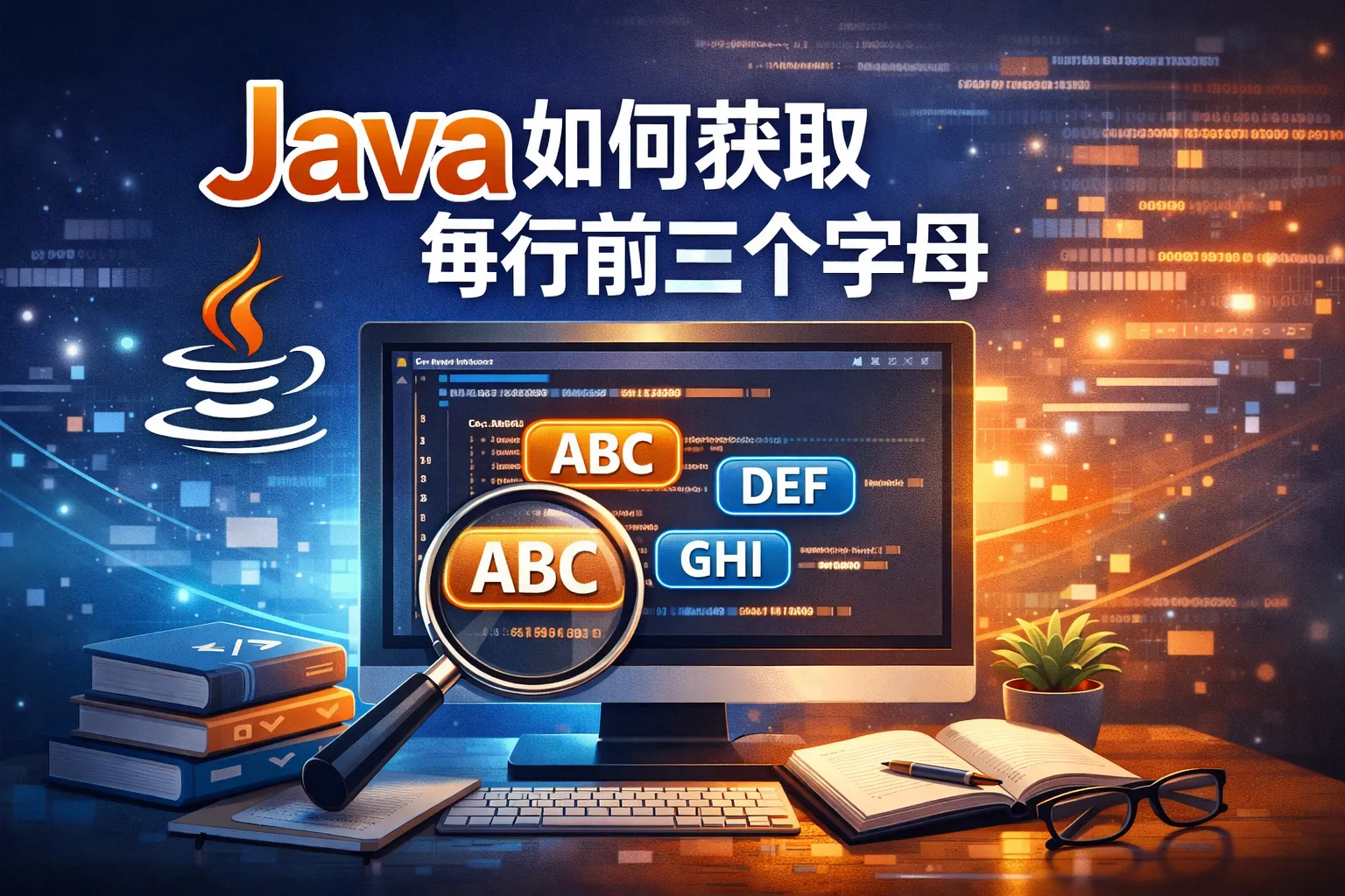 java如何获取每行前三个字母